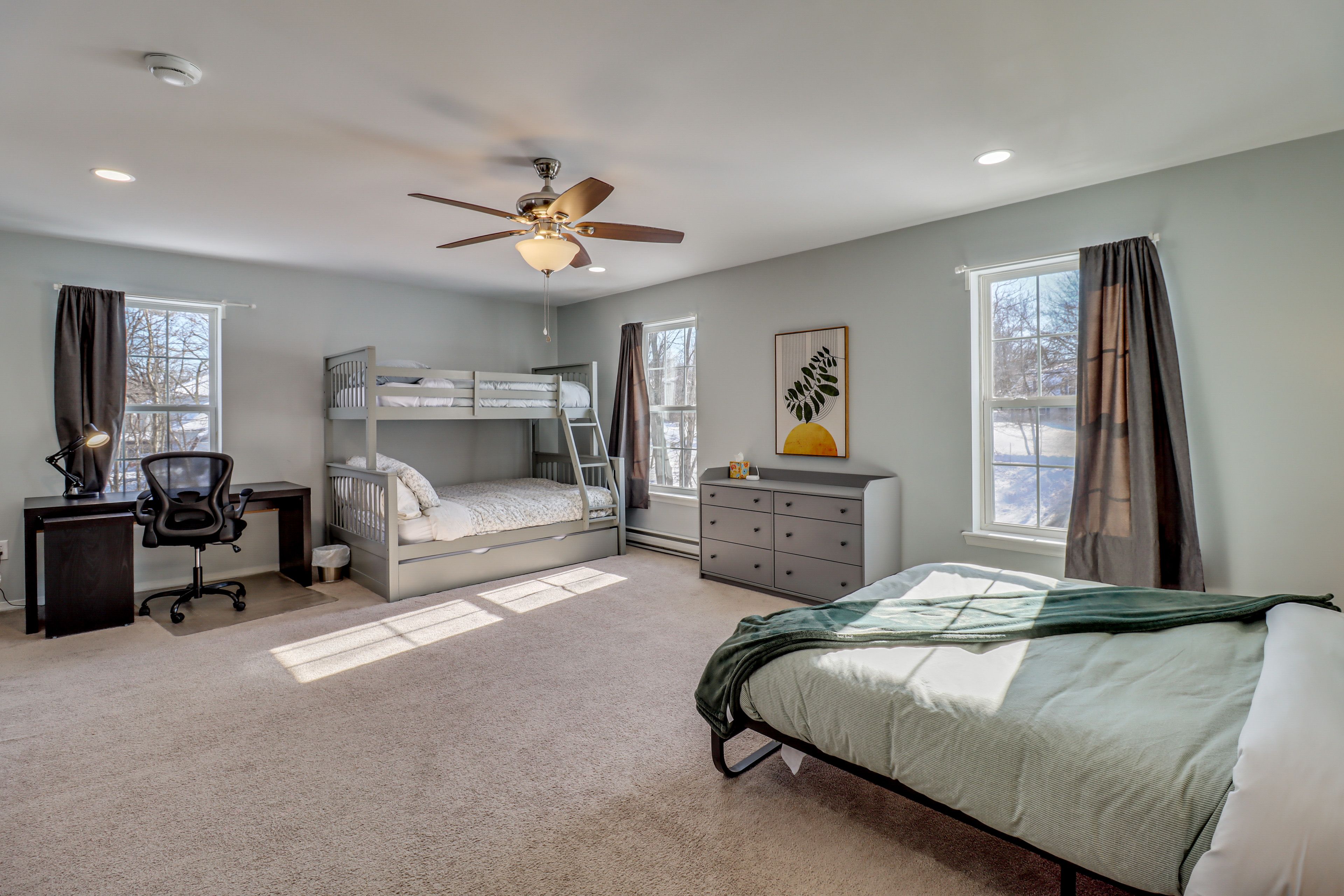 Bedroom 1 | Queen Bed | Twin/Full Bunk Bed w/ Twin Trundle | 2nd Floor