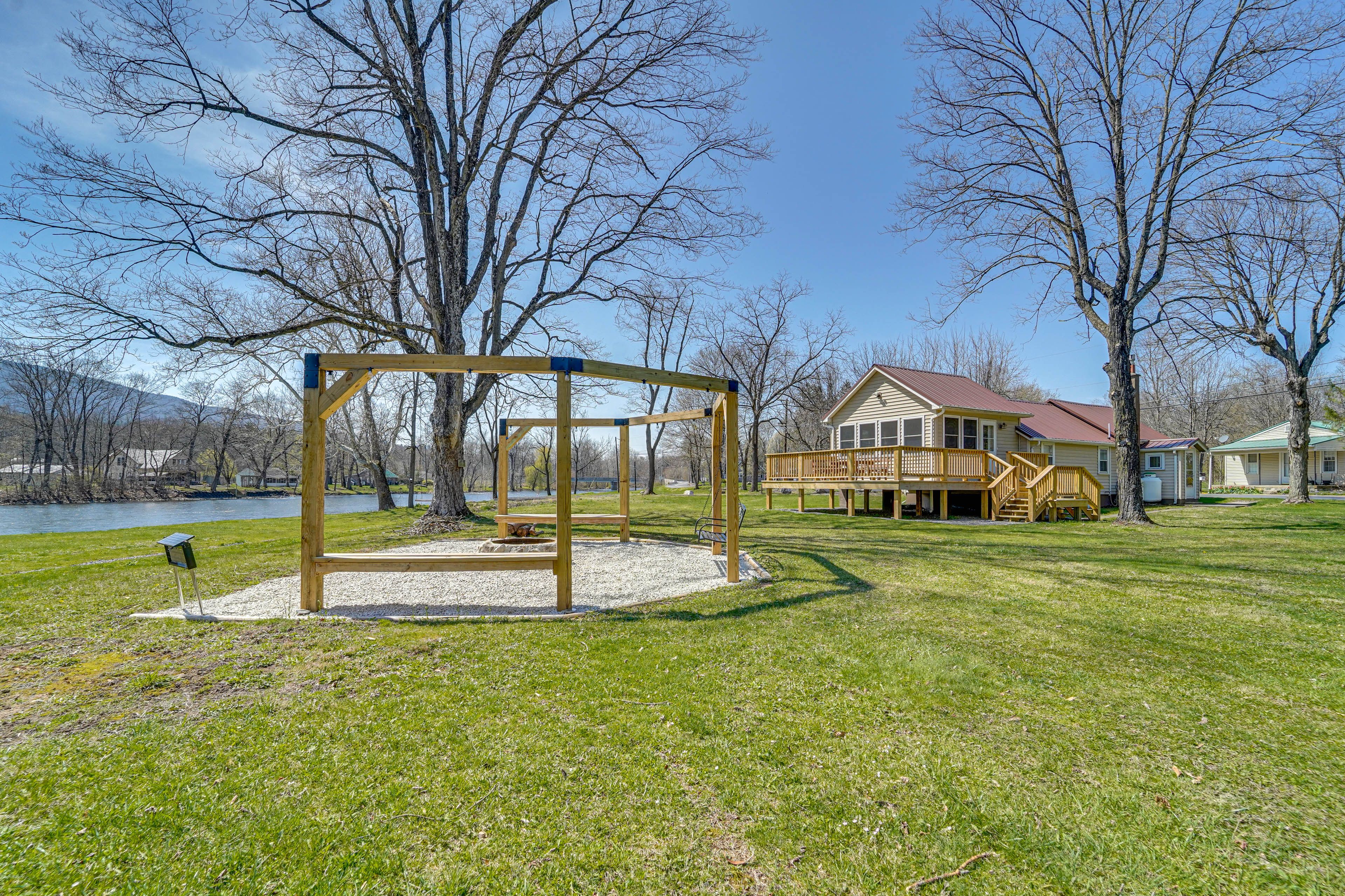 Backyard | Fire Pit Area | Creek Access On-Site