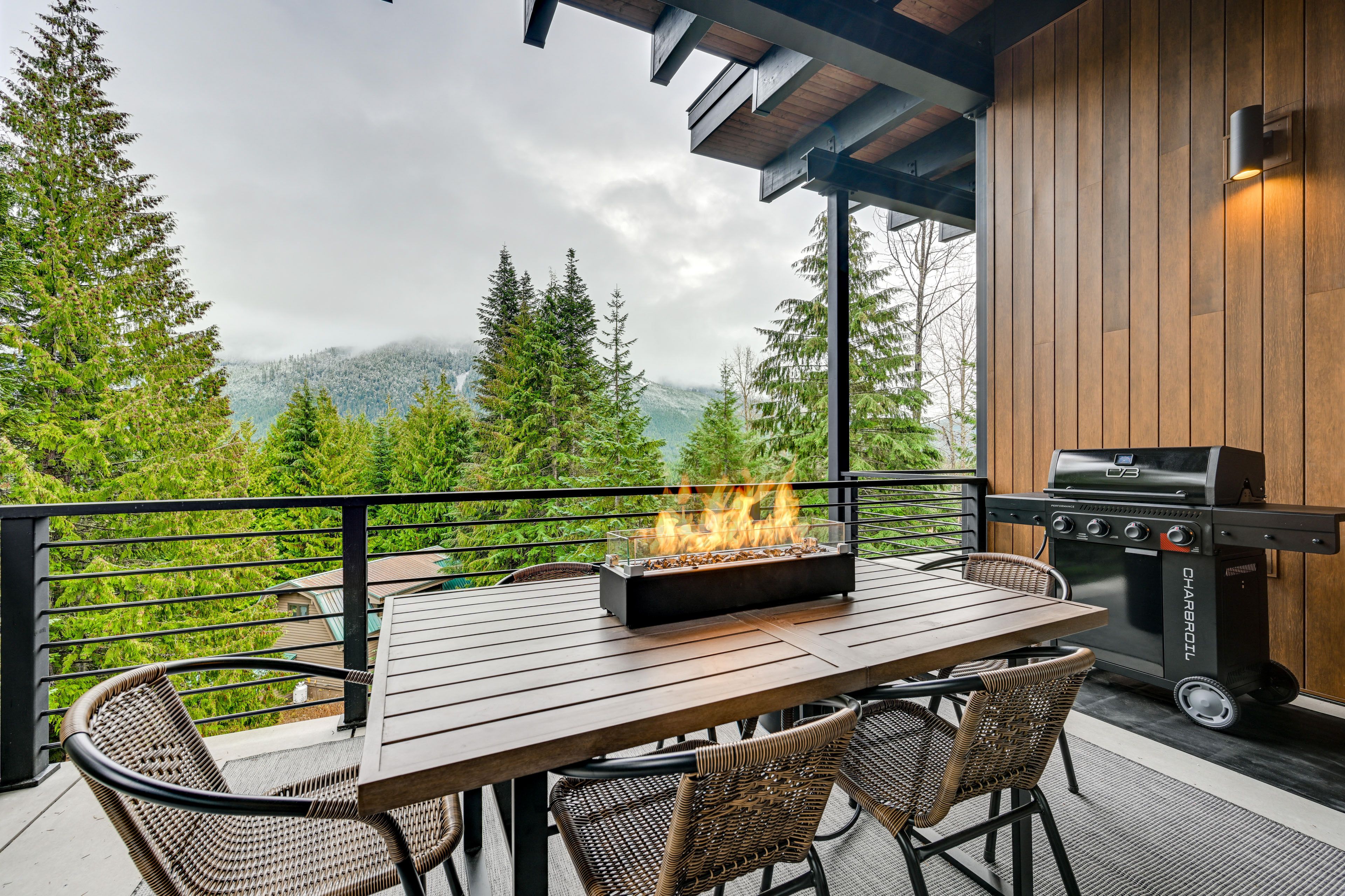 Private Balcony | Fire Pit & Seating | Mountain Views