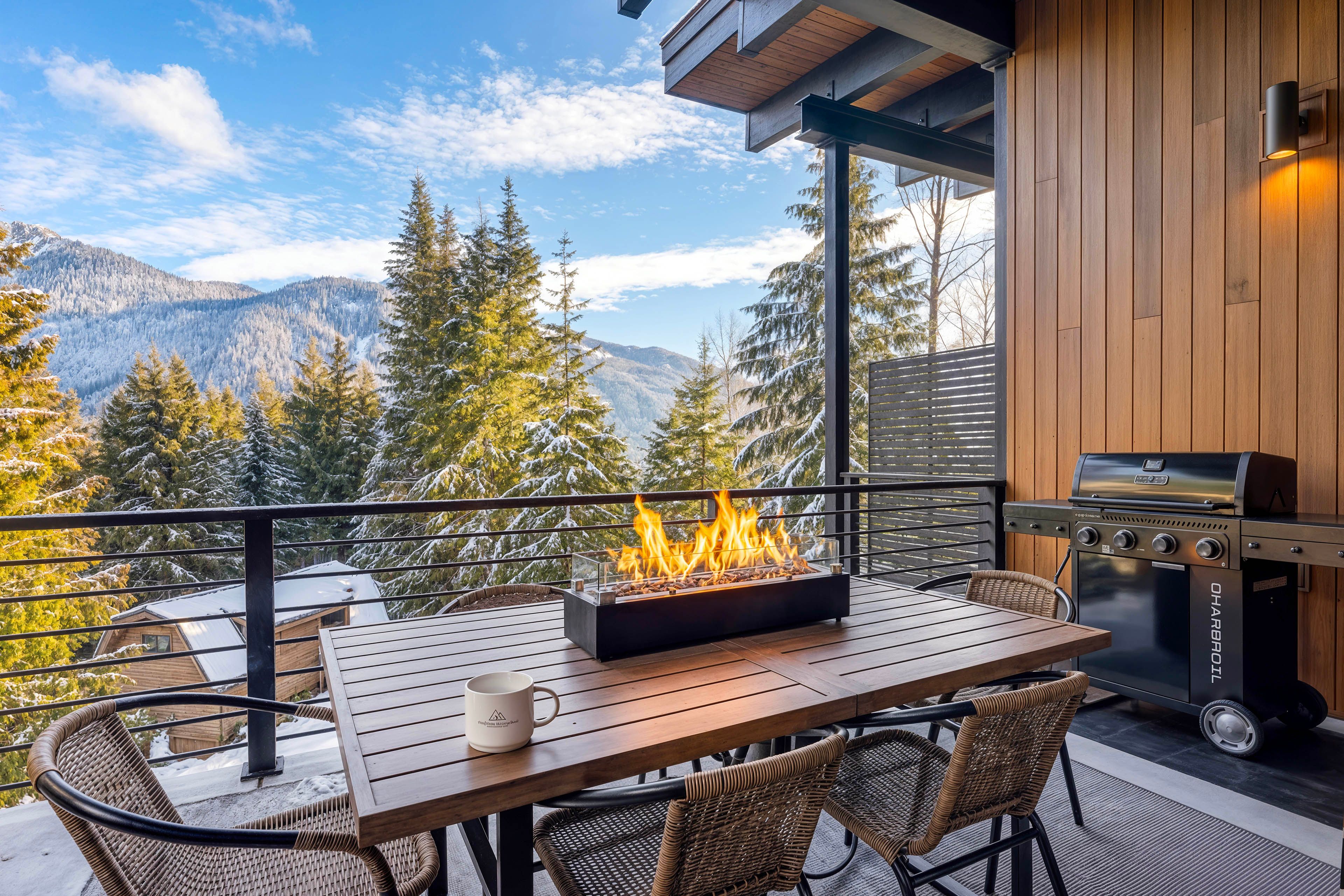 Private Balcony | Fire Pit & Seating | Mountain Views
