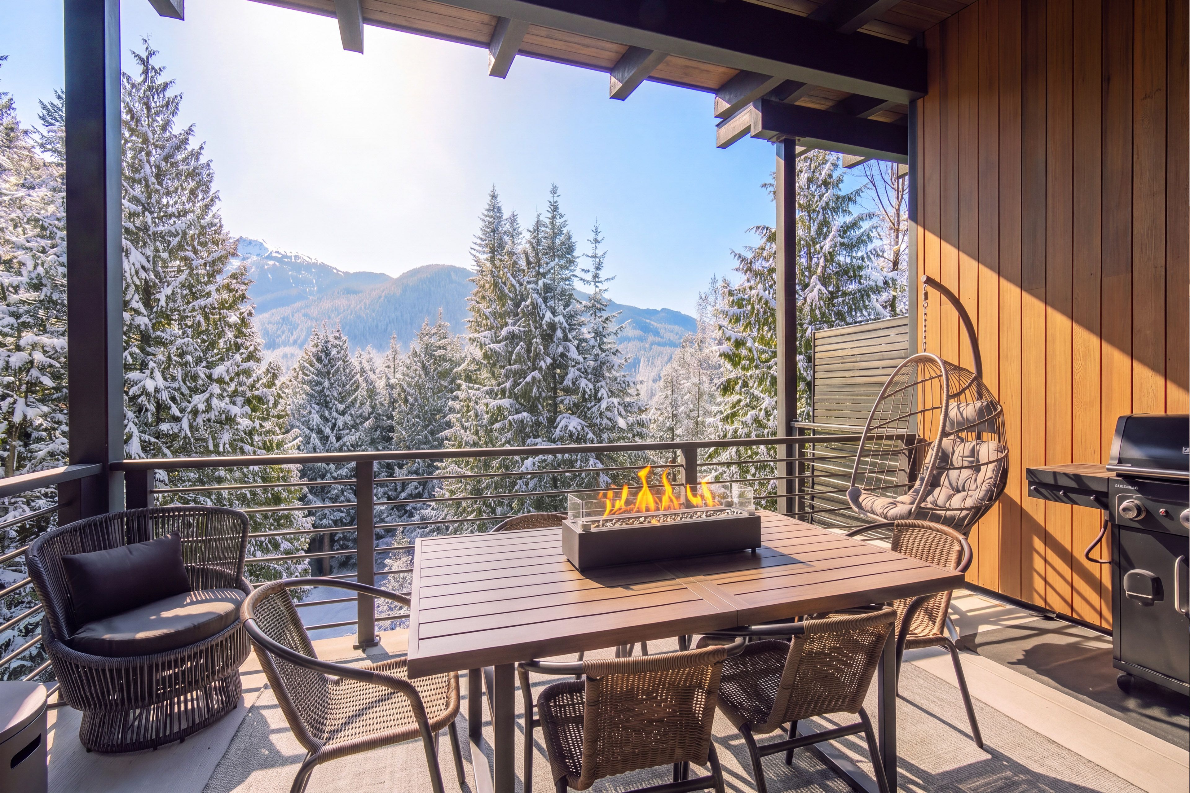 Private Balcony | Fire Pit & Seating | Mountain Views