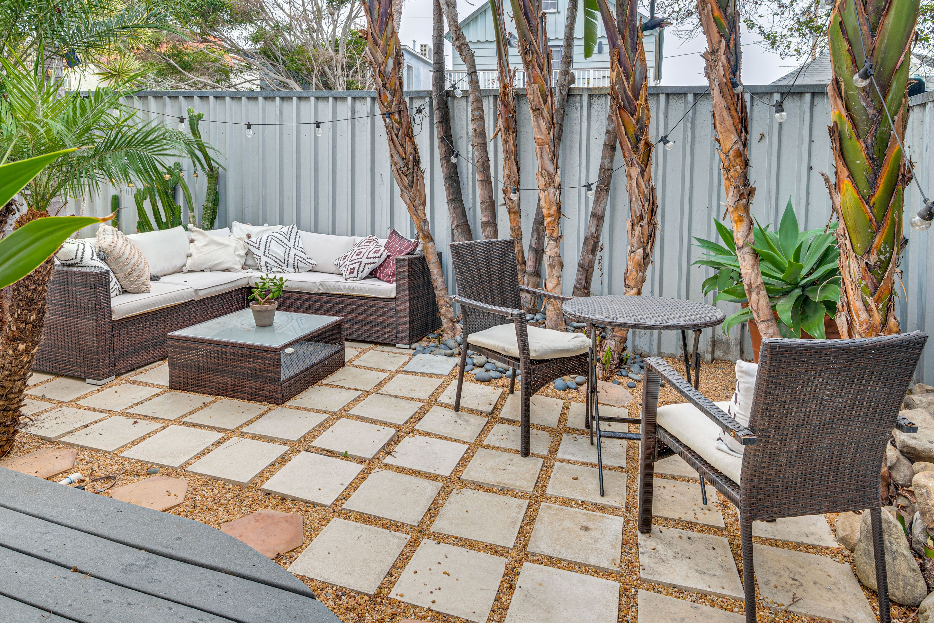 Fenced Yard | Lounge Seating | Dining Area
