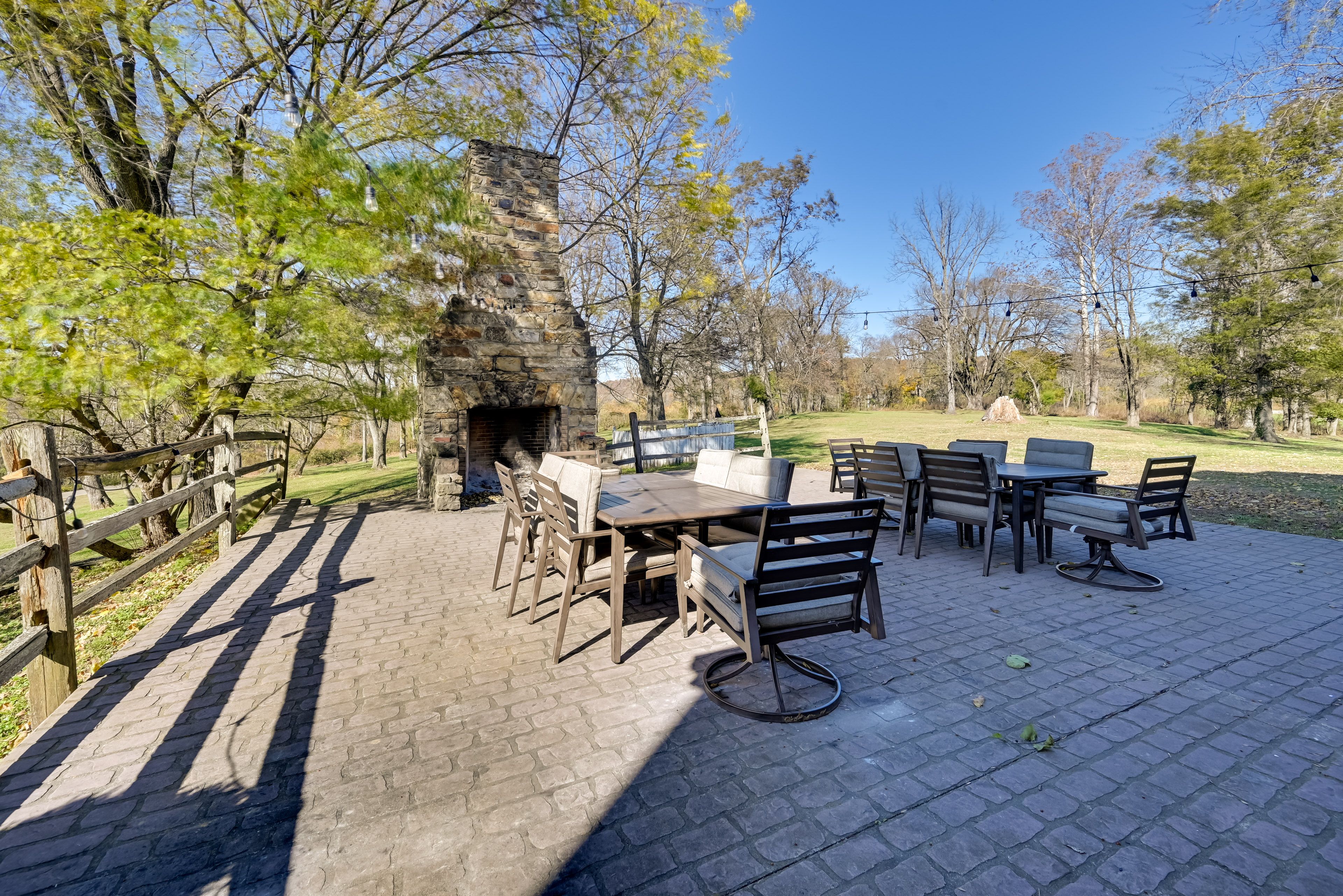 Patio | Wood-Burning Fireplace | Countryside Views