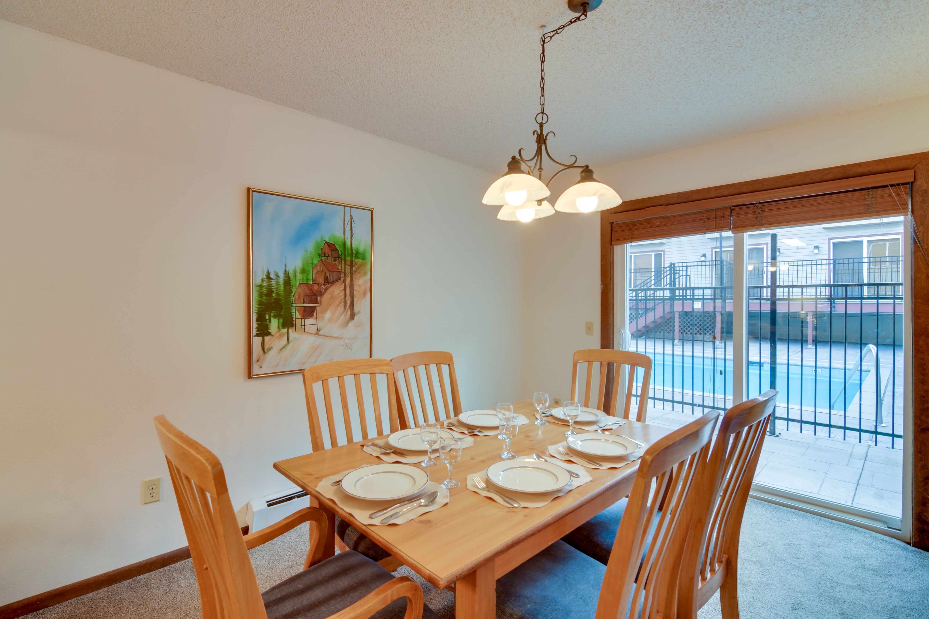 Dining Area | 1st Floor | Pool View | 2-Story Condo