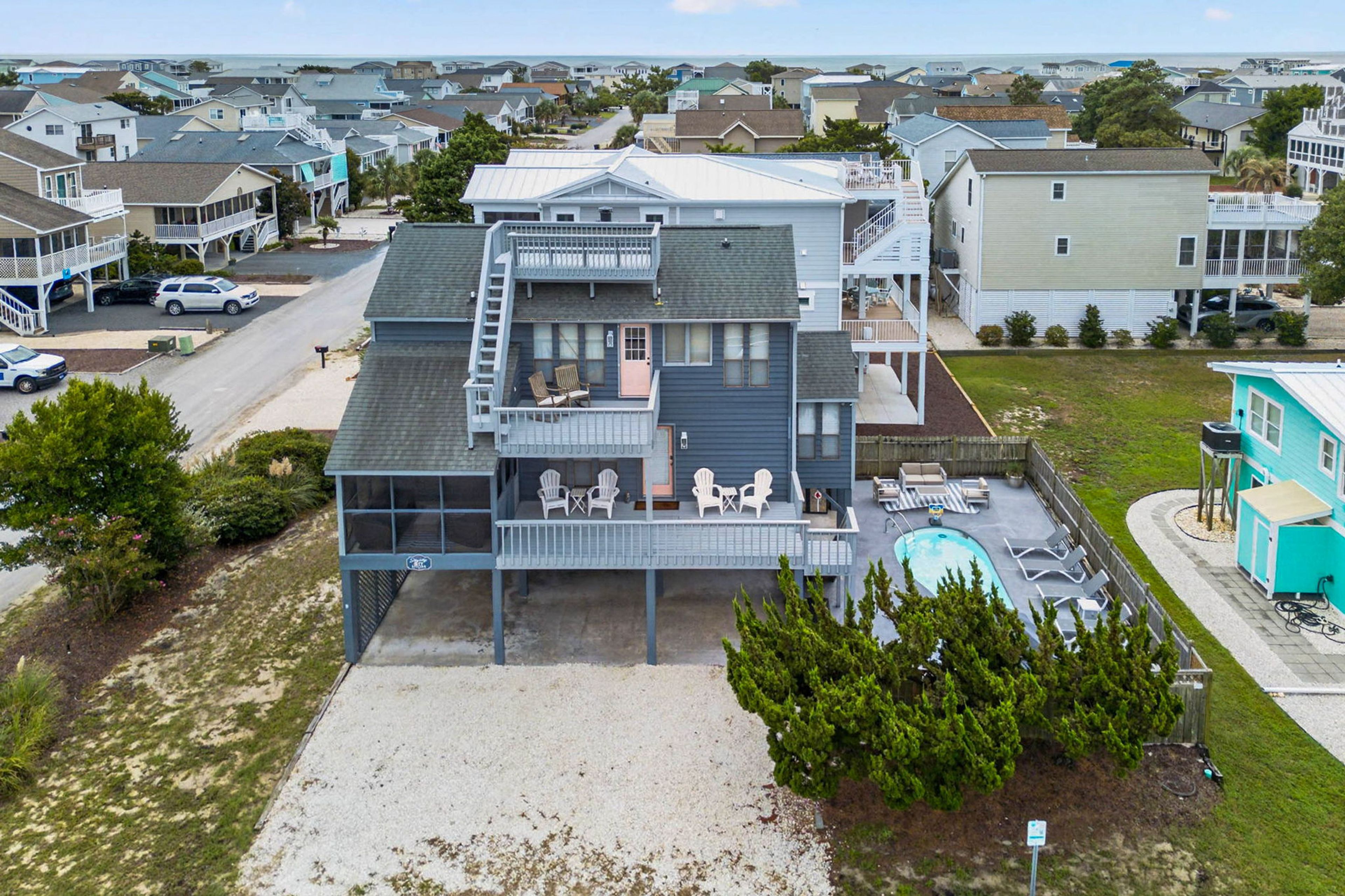 Sunset Beach Vacation Rental | 3BR | 2BA | 1,398 Sq Ft | Staircase to Enter