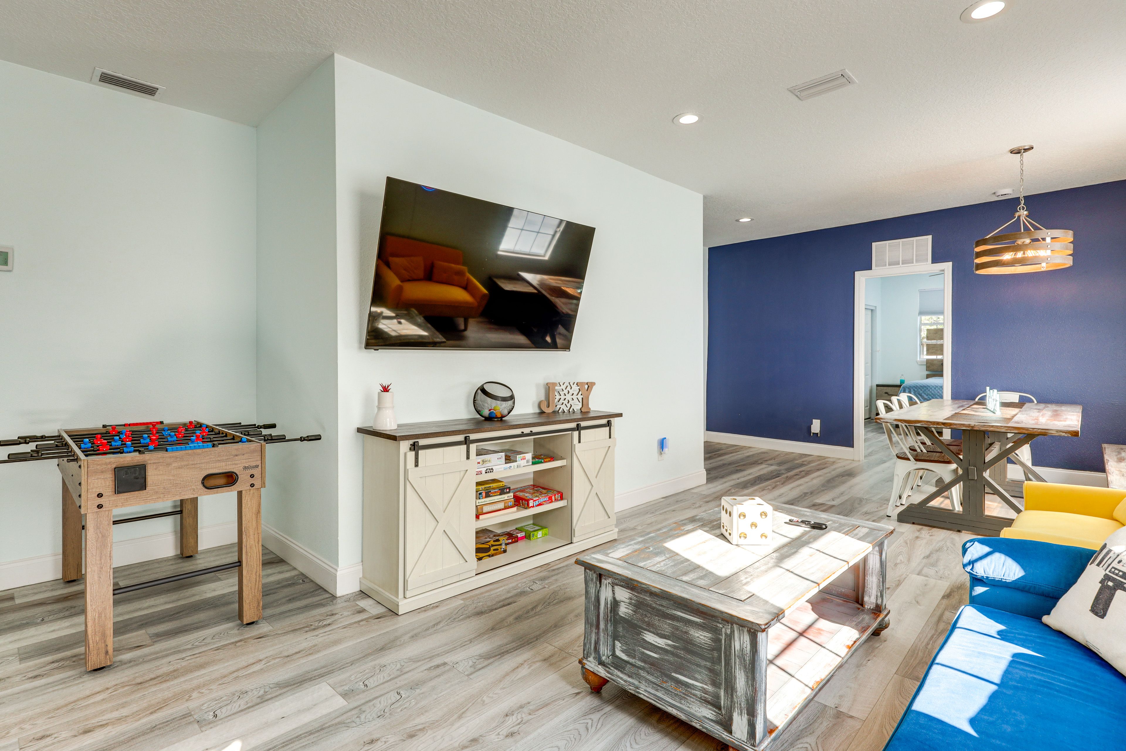 Game Area | Flat-Screen TV | Foosball Table | Arcade Basketball | Board Games