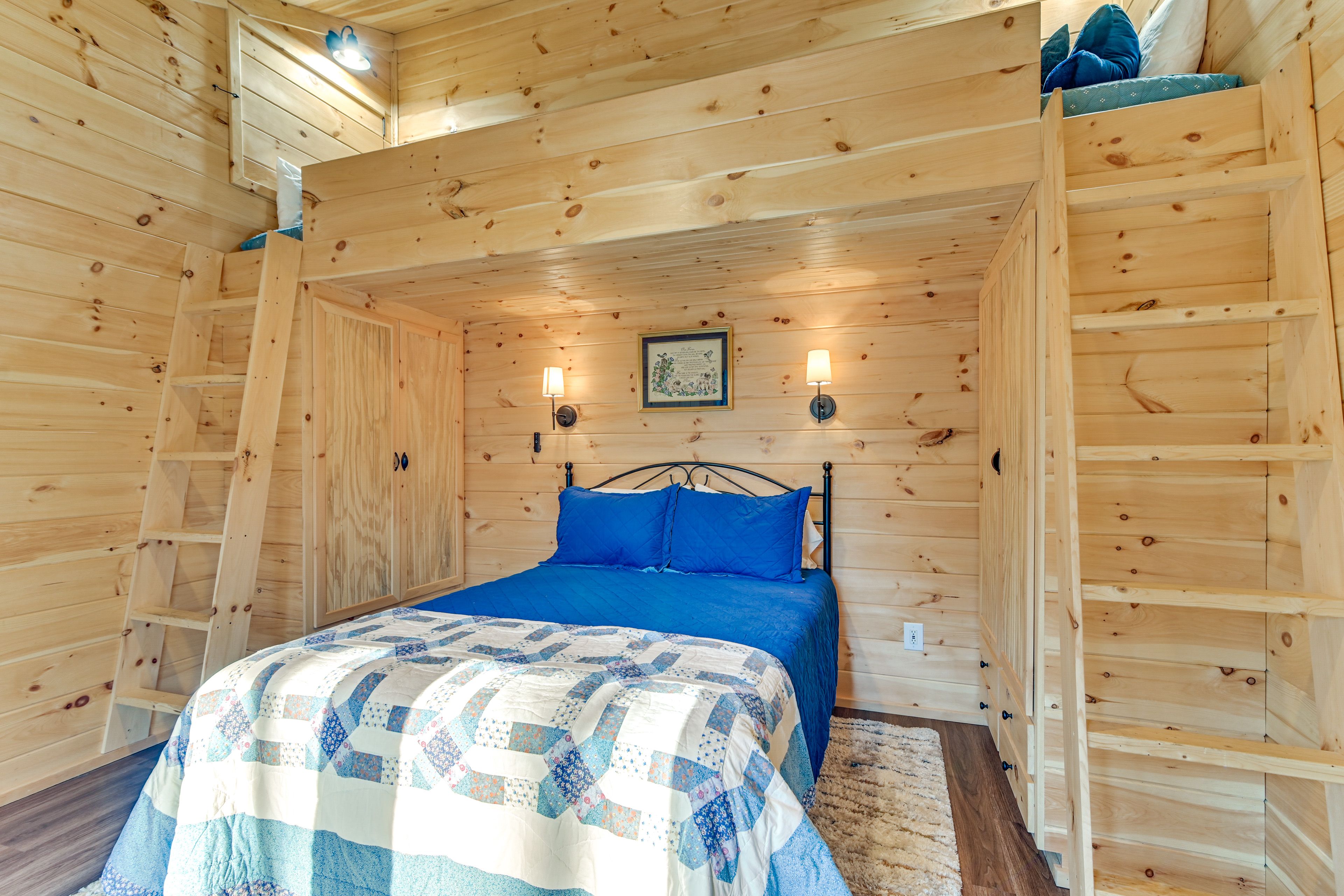 Bedroom 2 | Queen Bed | 2 Lofted Twin Beds | Balcony Access | Main Level