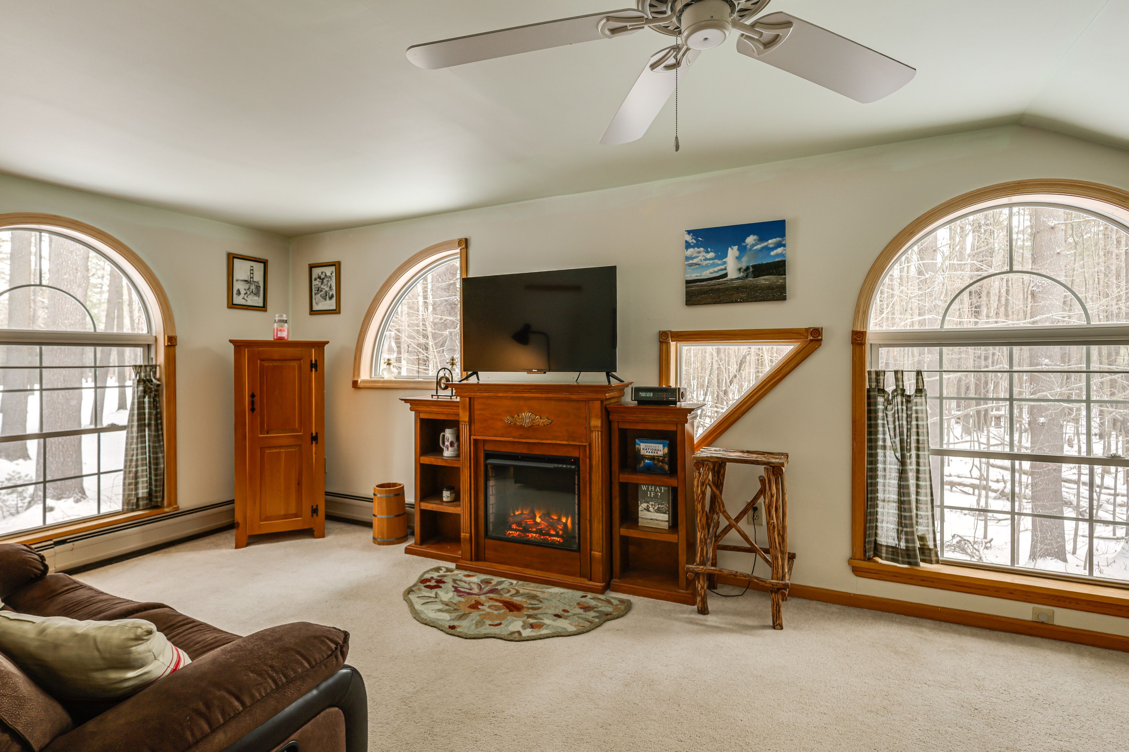 Bedroom 1 Lounge Area | 2nd Floor | Electric Fireplace | Flat-Screen TV | Desk