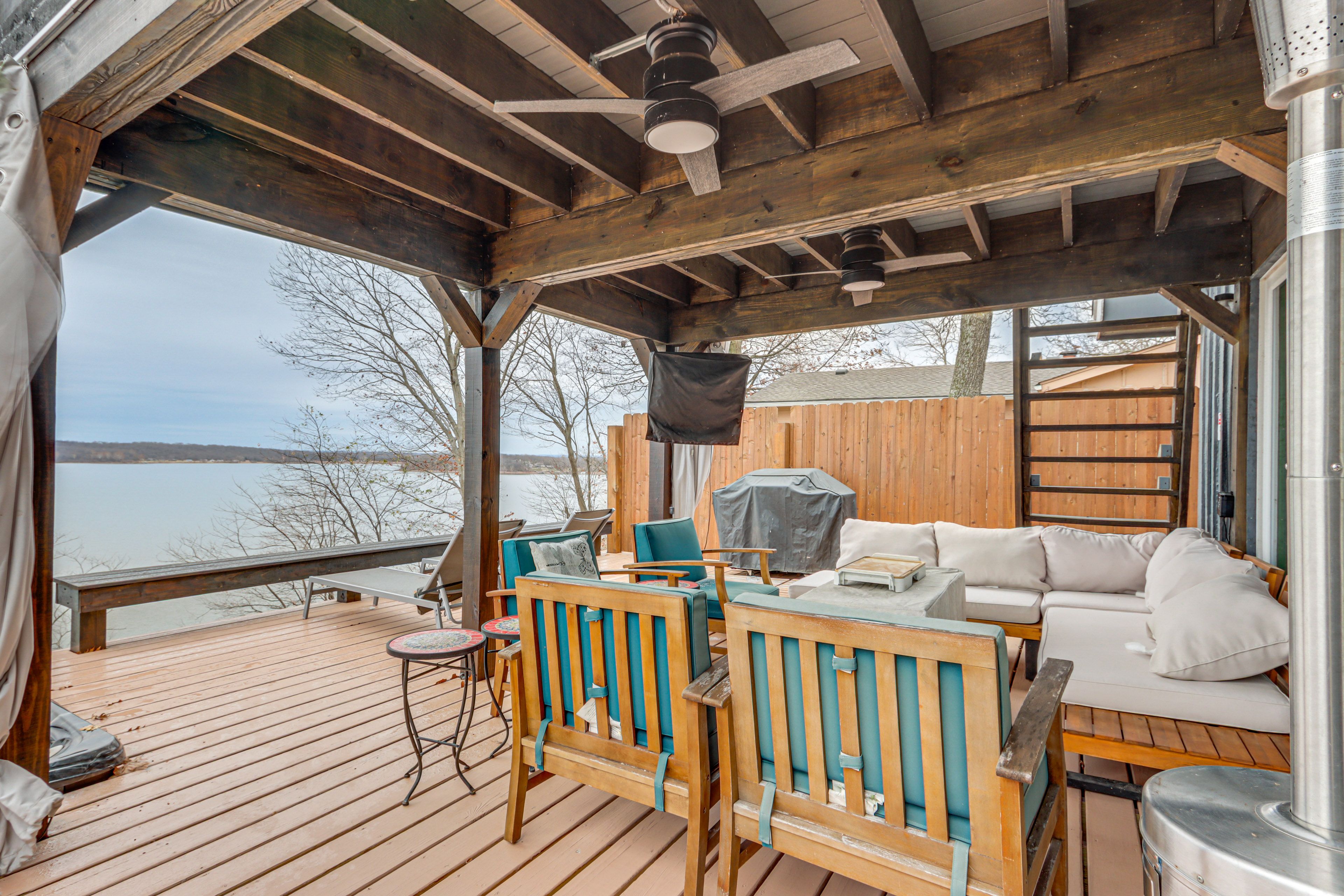 Furnished Deck w/ Water Views | Private Hot Tub | Fire Pit