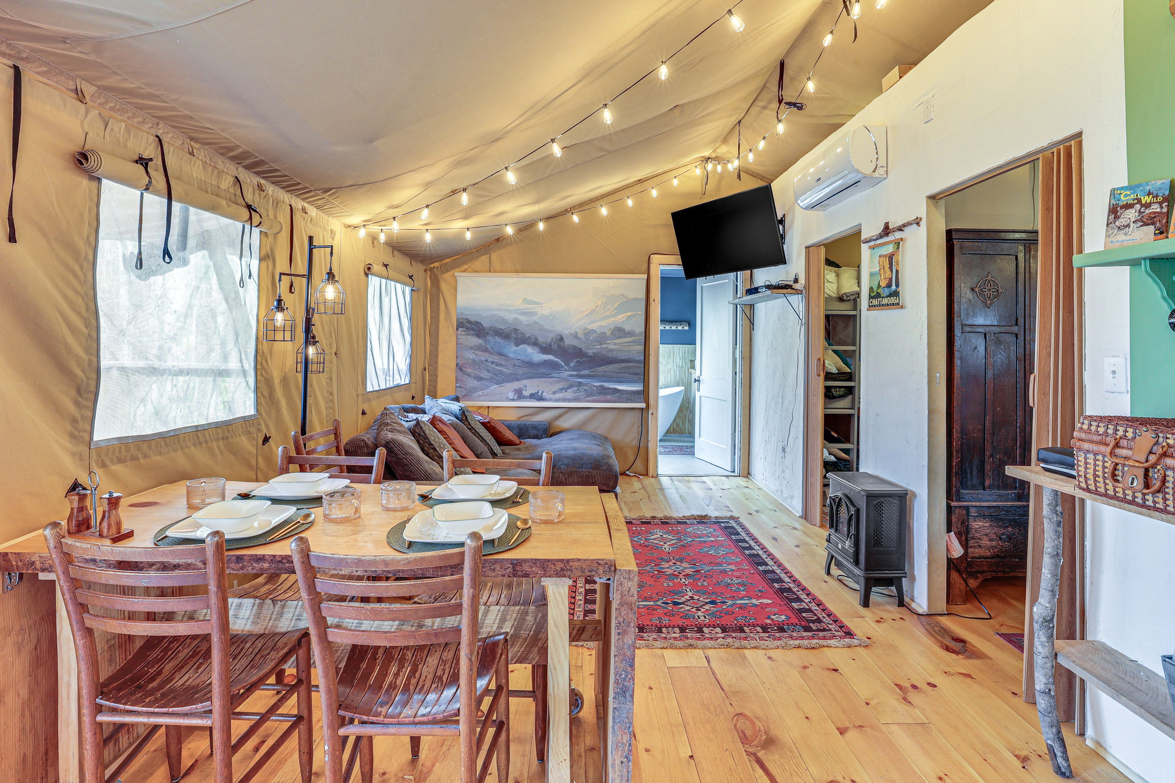 Glamping Tent Interior | Free WiFi | Mini-Split A/C & Heat