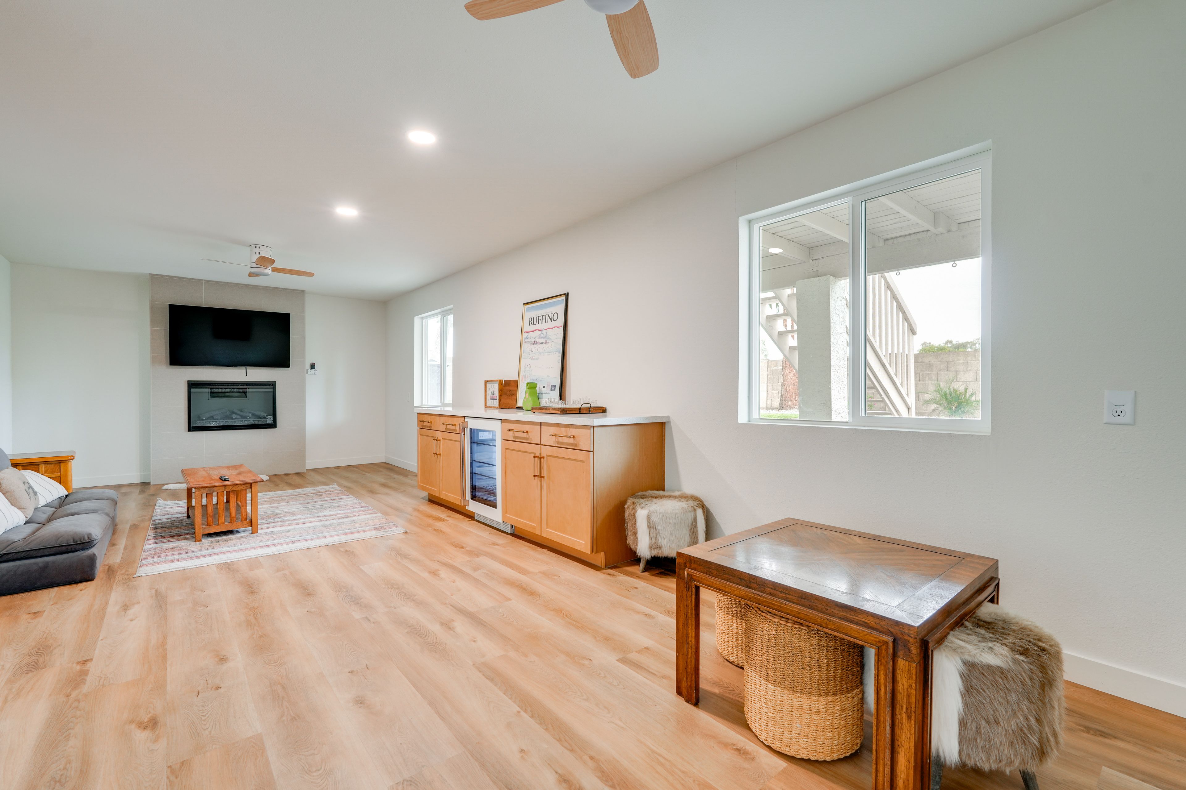Living Room | Lower Level | Smart TV | Fireplace
