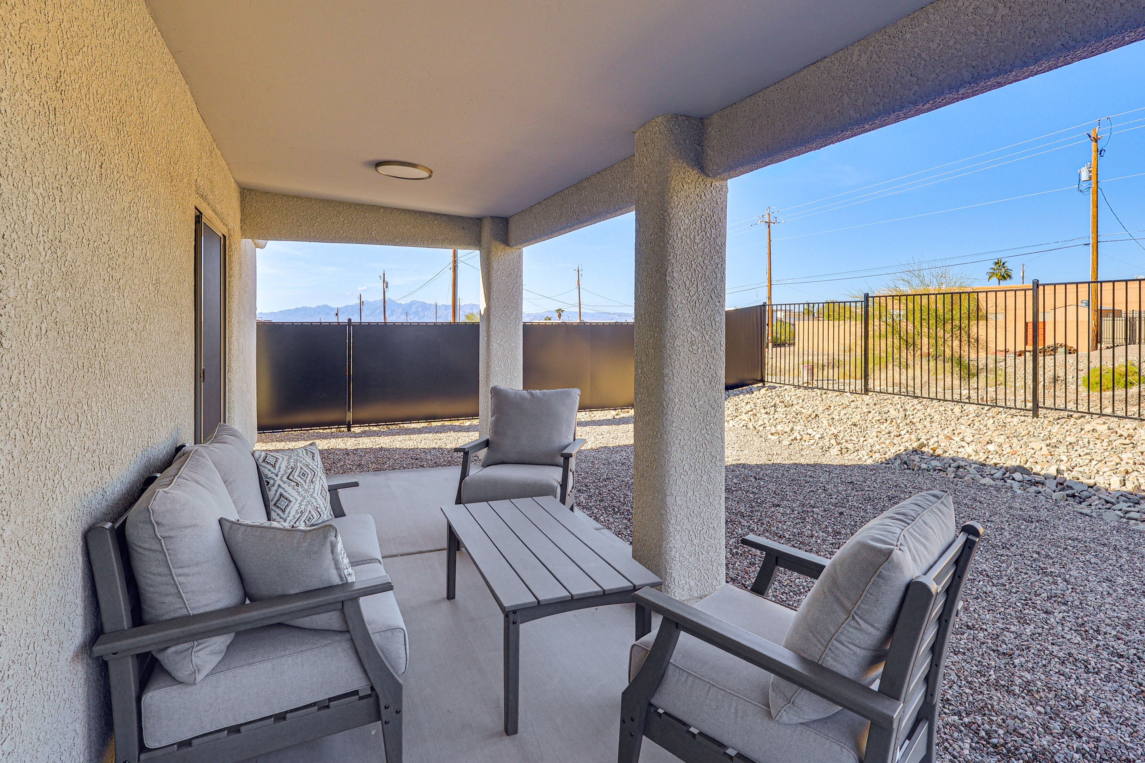 Covered Patio | Outdoor Seating | Private Hot Tub