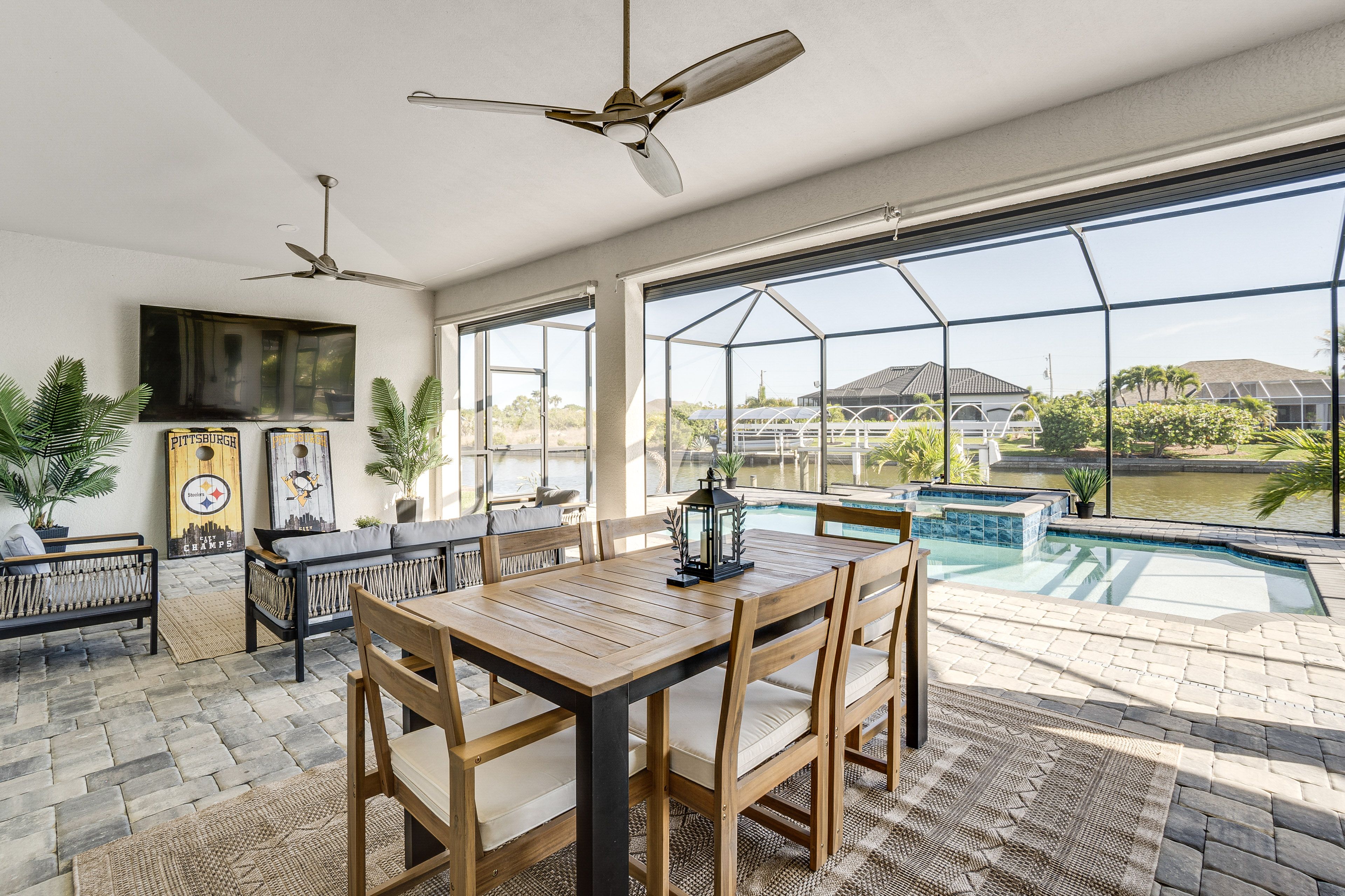 Covered Patio | Flat-Screen TV | Dining Area | Gas Grill