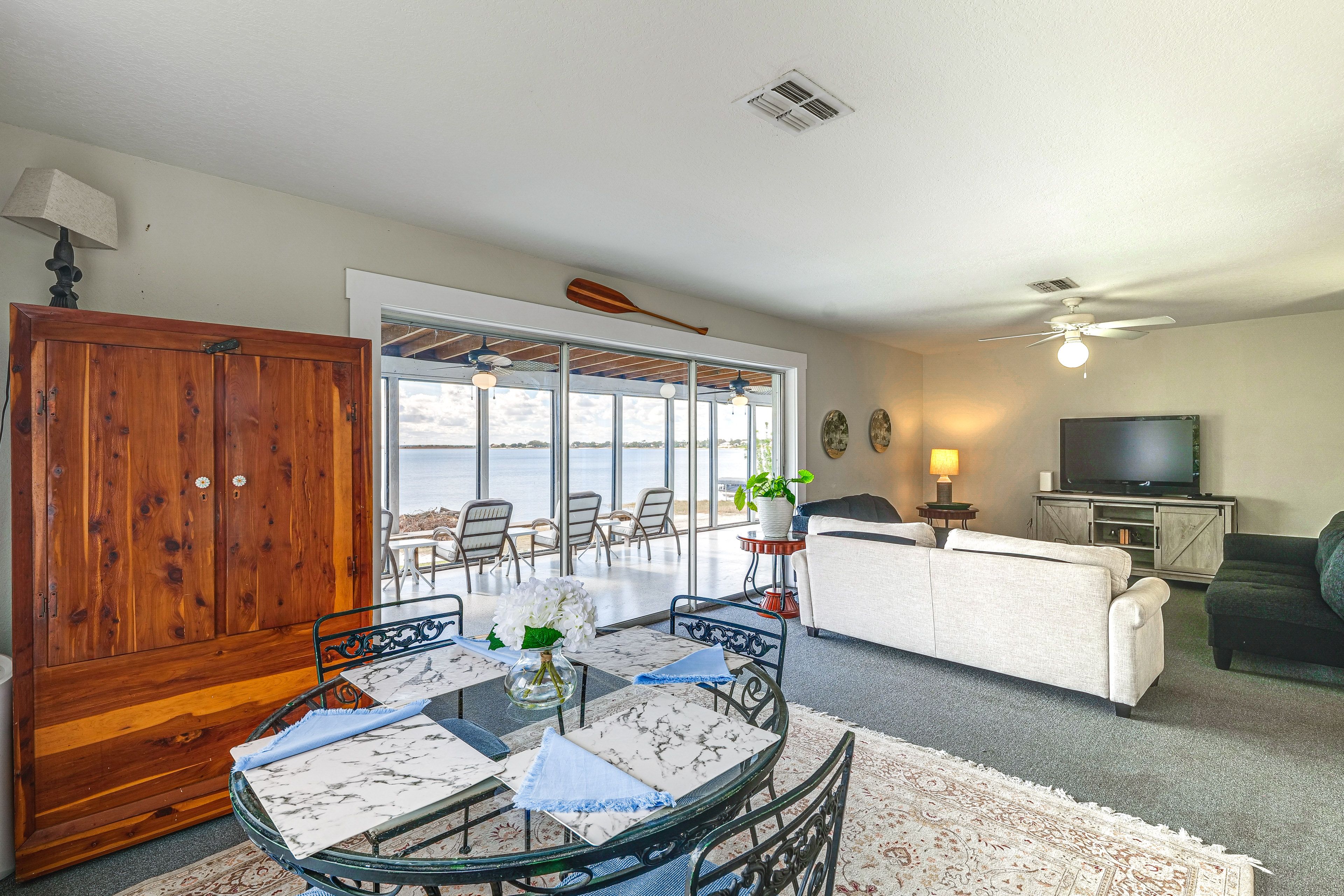 Dining & Living Room Area | Open Floor Plan | Water Views