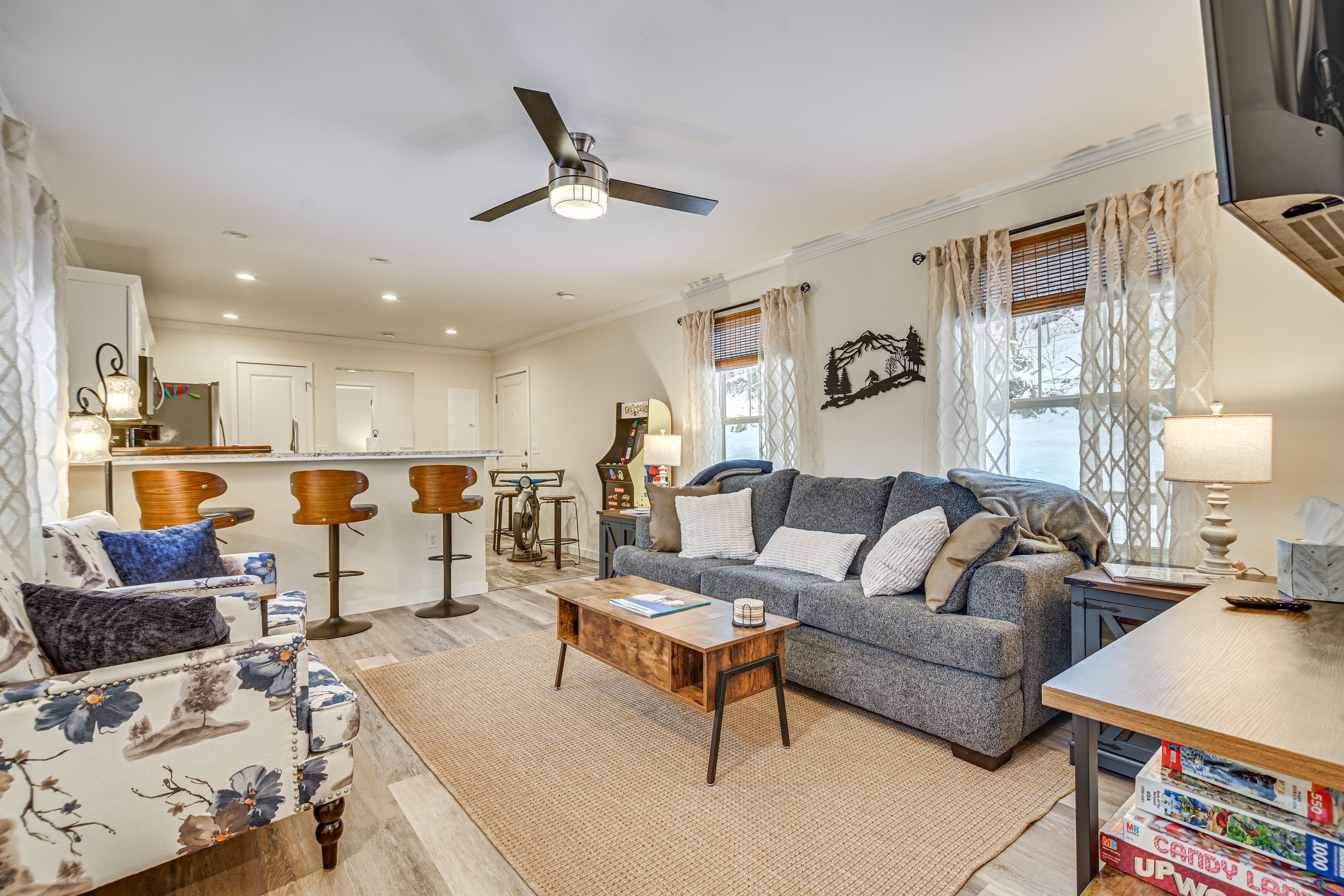 East Burke Vacation Rental | 2BR | 2BA | 858 Sq Ft | 8 Steps to Enter