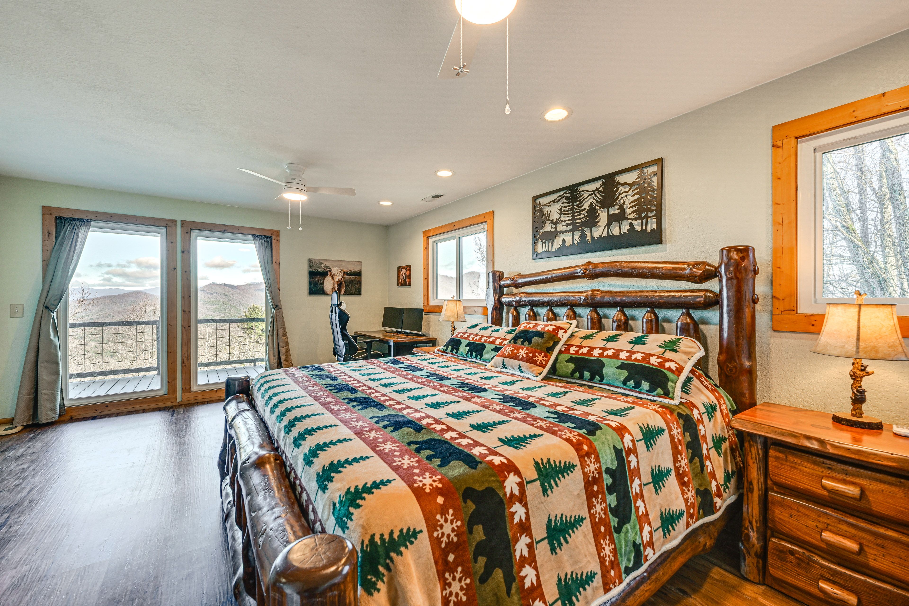 Bedroom 1 | King Bed | Desk w/ 2 Monitors | Free WiFi | Main Floor