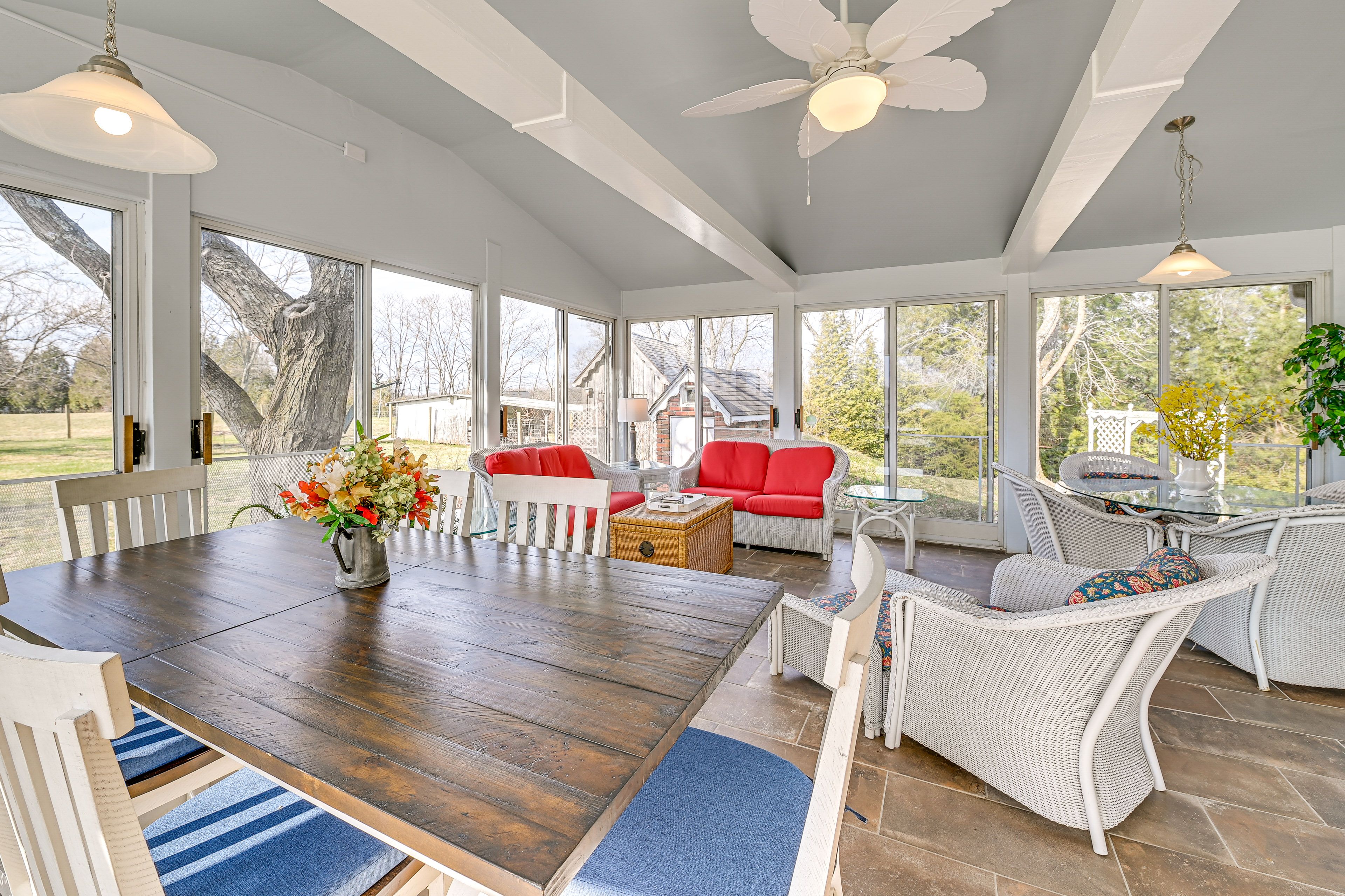 Enclosed Patio | Dining & Lounge Areas | 2-Story Home