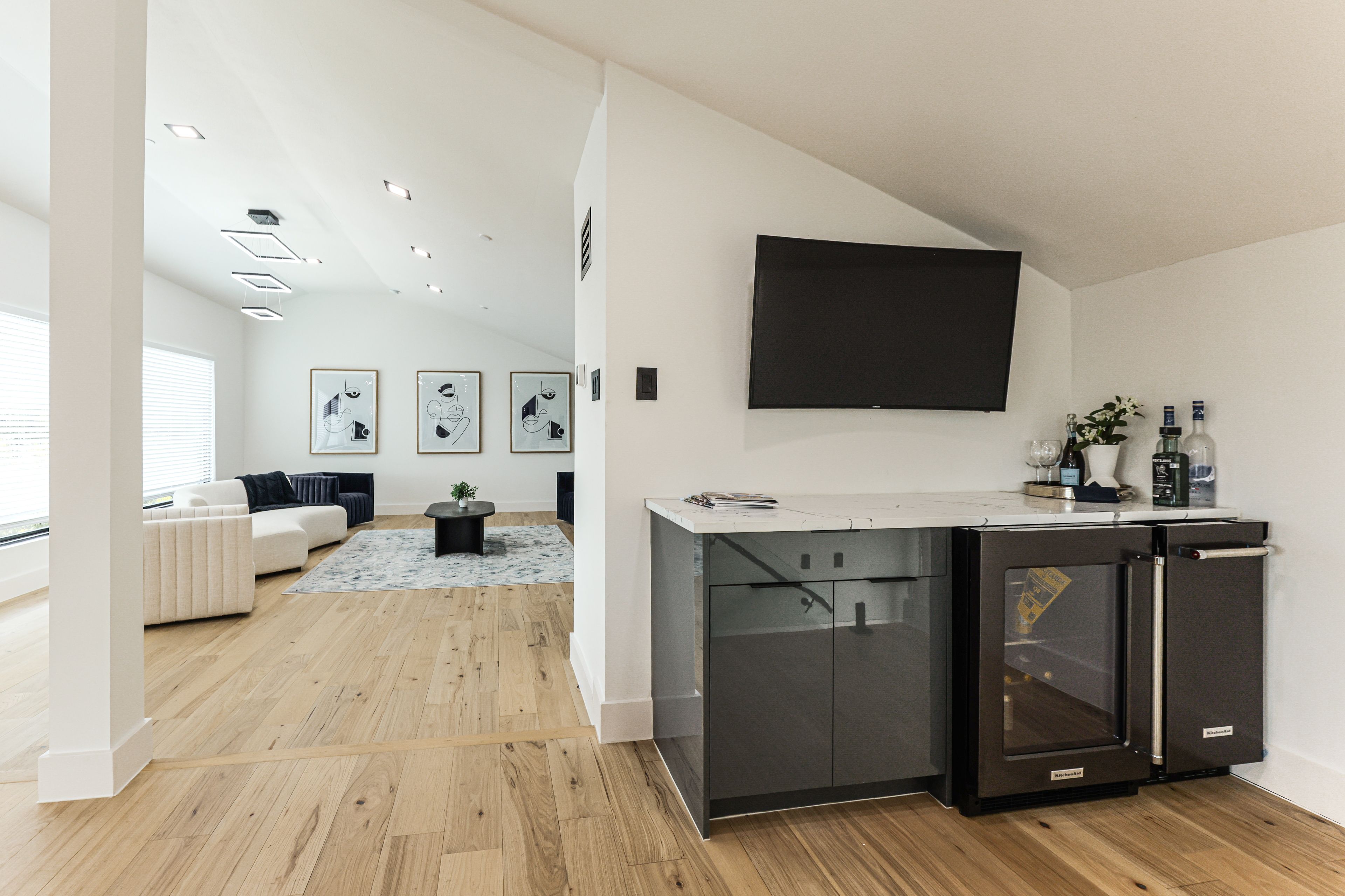 Living Area | Dry Bar | Smart TVs | Electric Fireplace