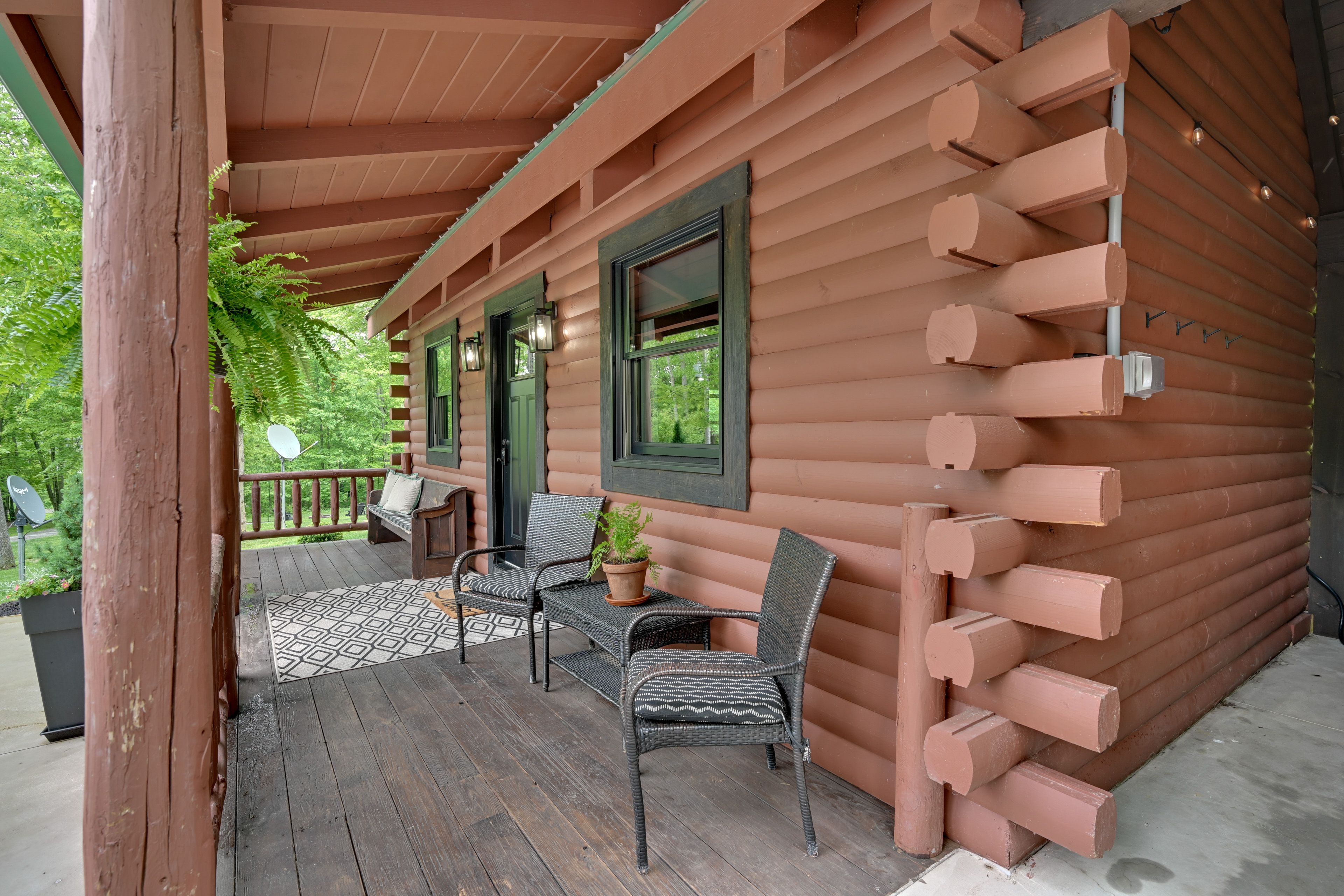 Cabin Exterior | Covered Porch w/ Seating