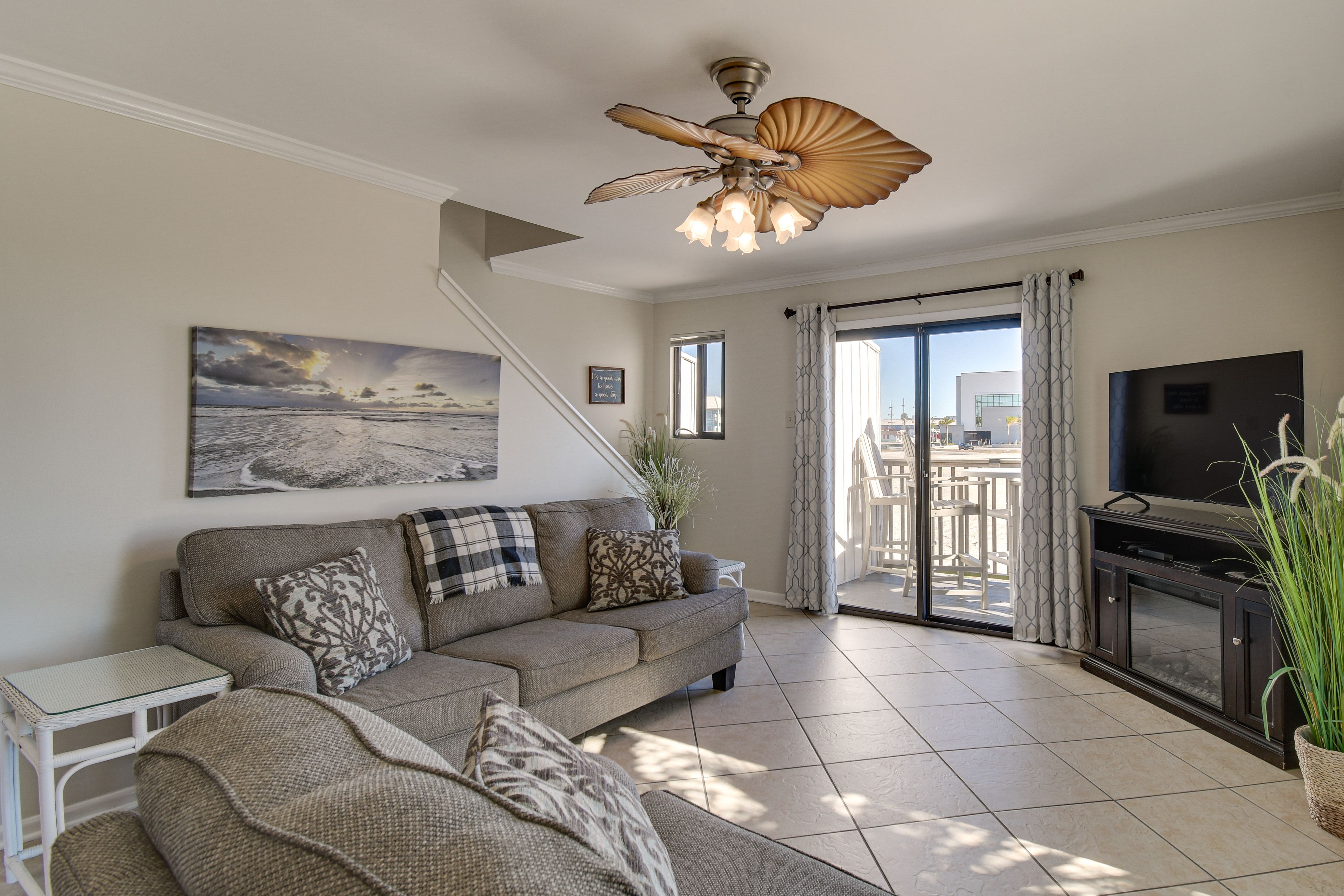 Living Area | Queen Sleeper Sofa | TV | Electric Fireplace