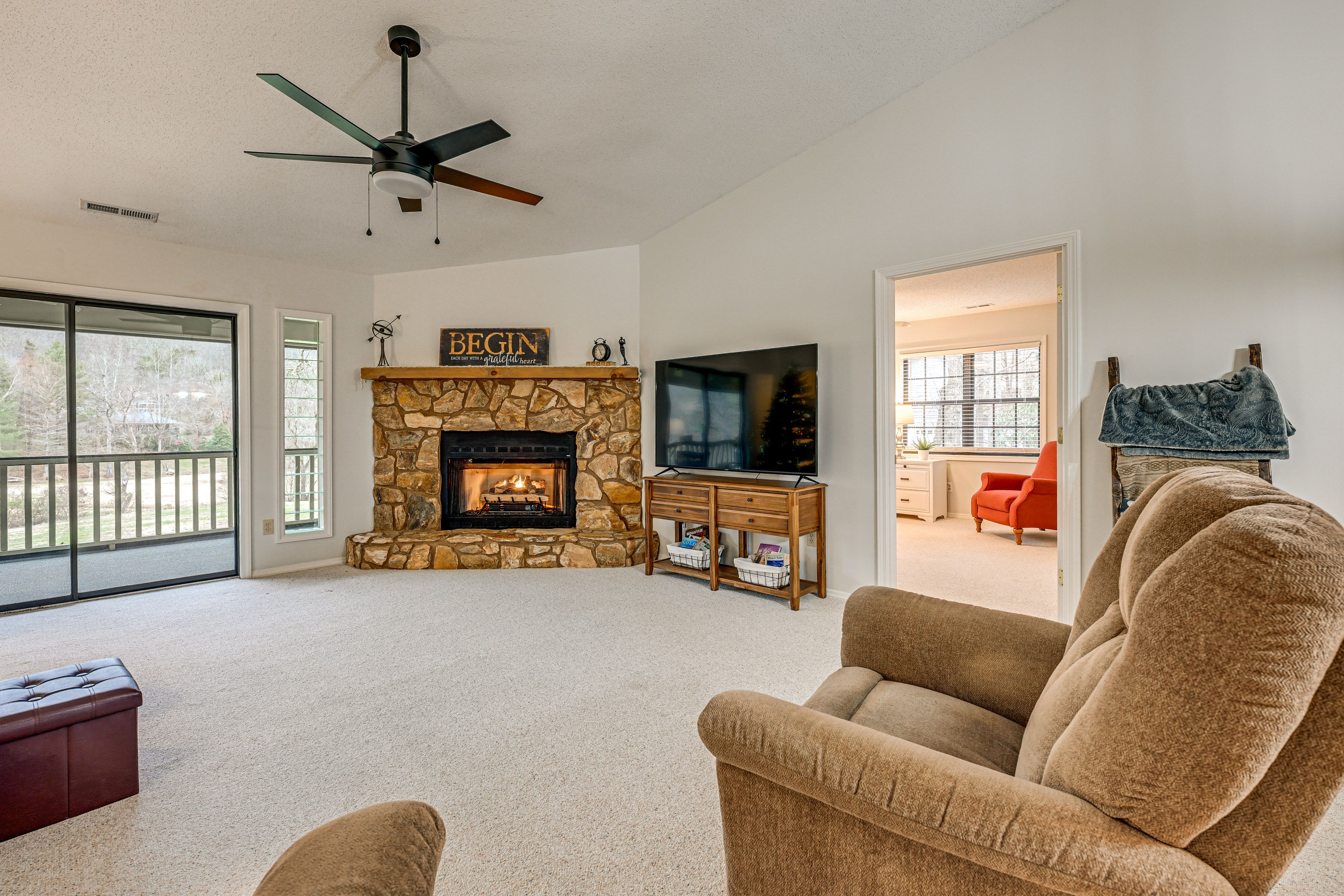 Living Room | Smart TV | Fireplace | Single-Story Home