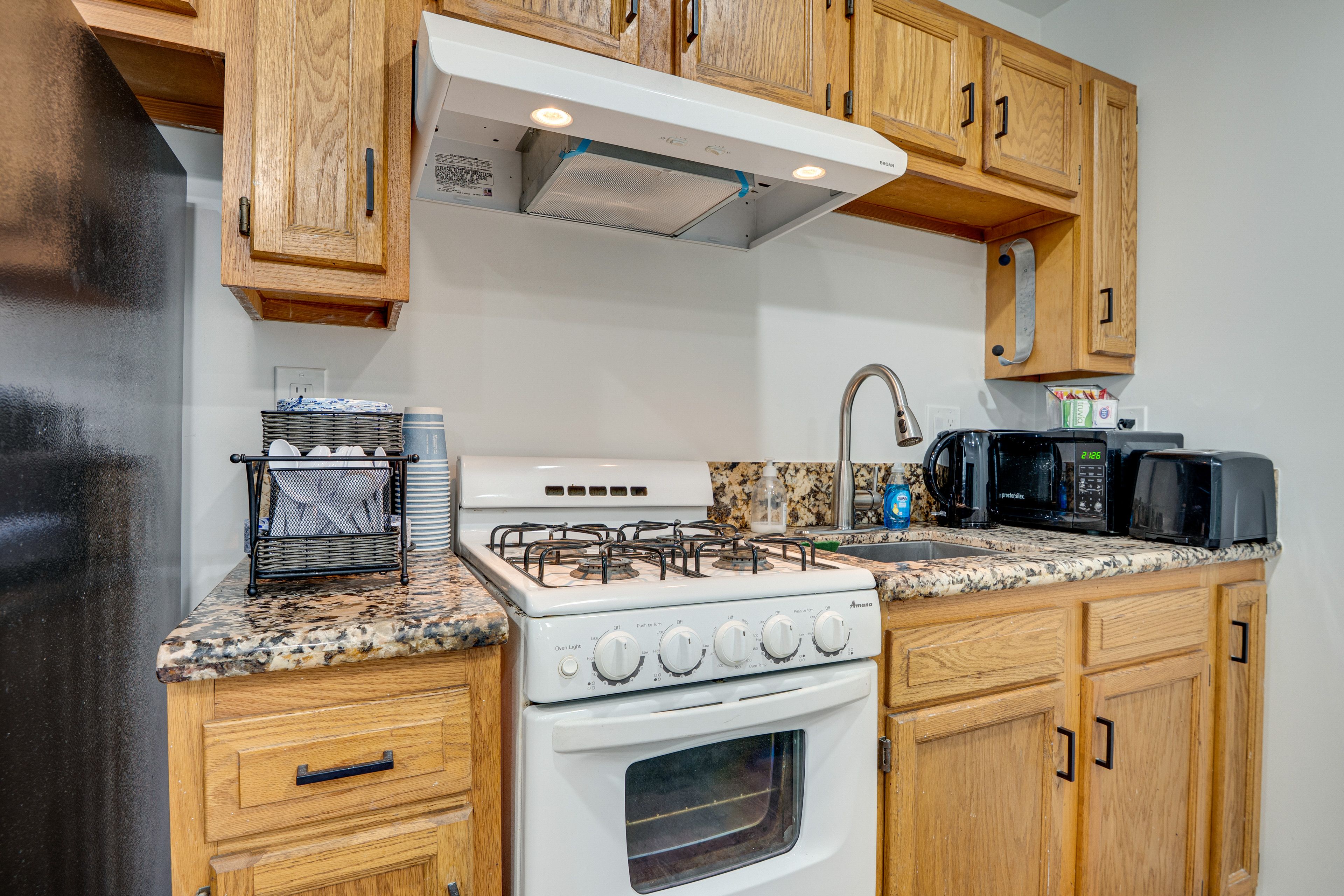 Kitchen | Single-Story Studio Apartment | Central Heating & A/C