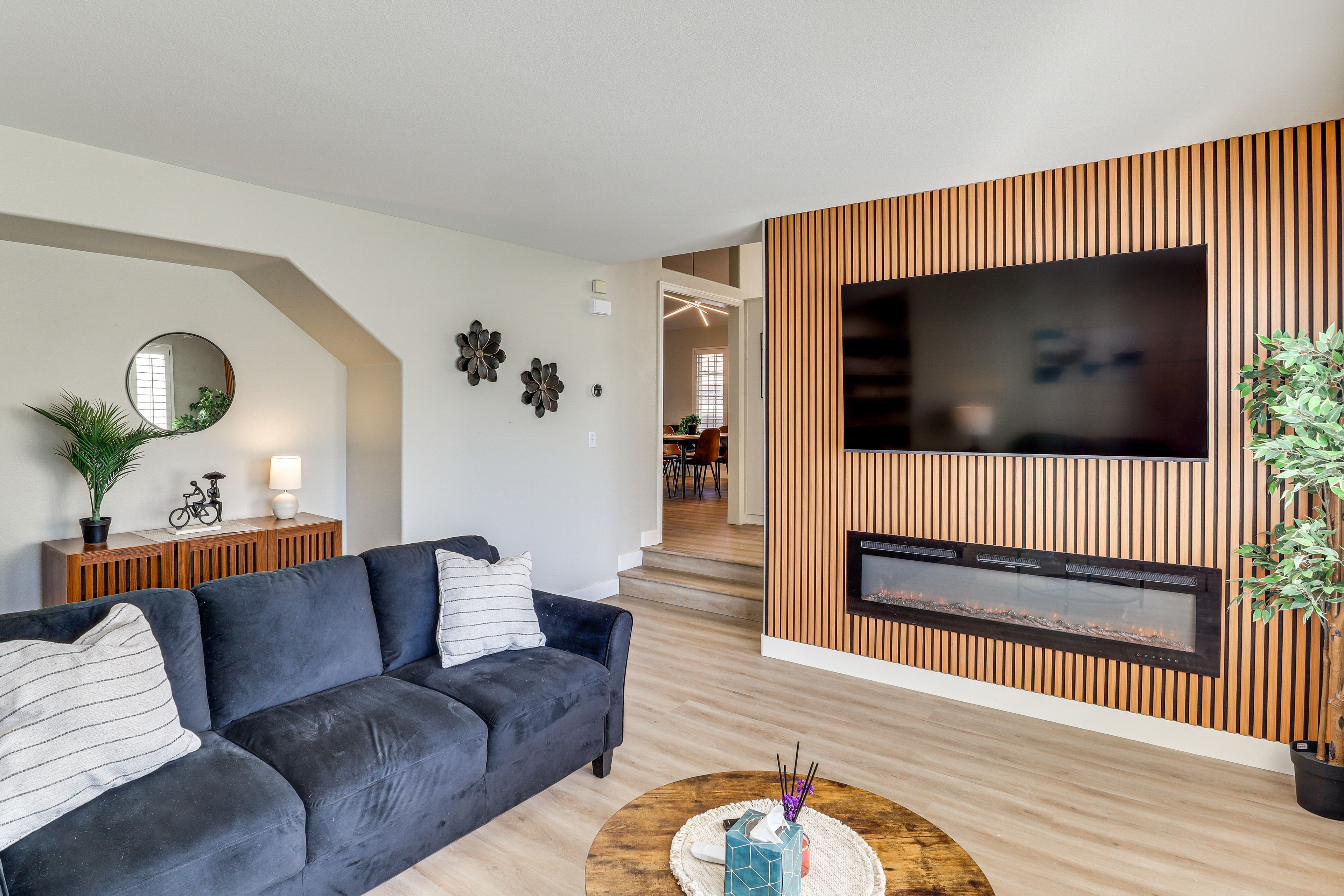 Living Room | Smart TV | Electric Fireplace | 1st Floor