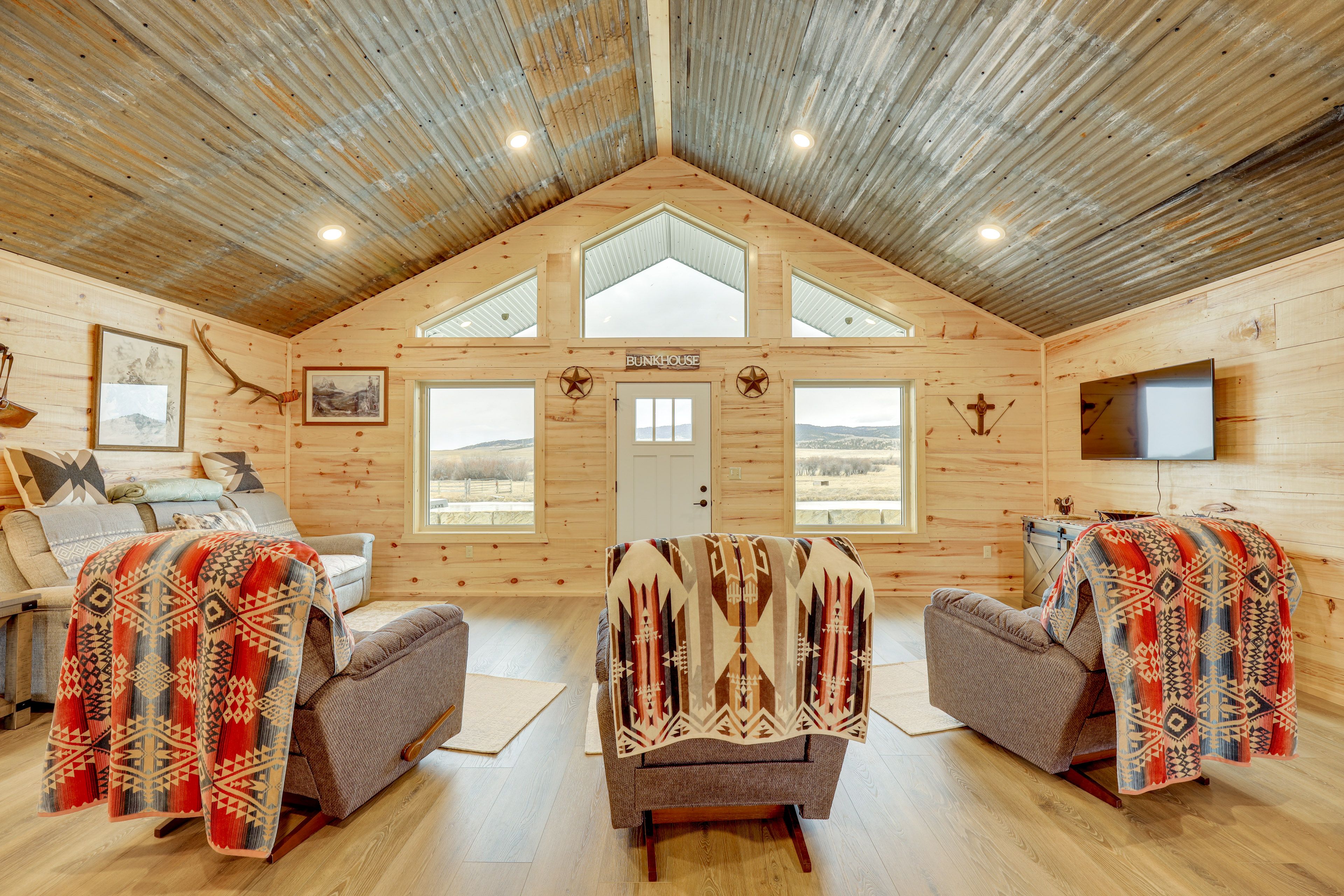 Living Room | Central A/C & Heat | Flat-Screen TV | Mountain Views