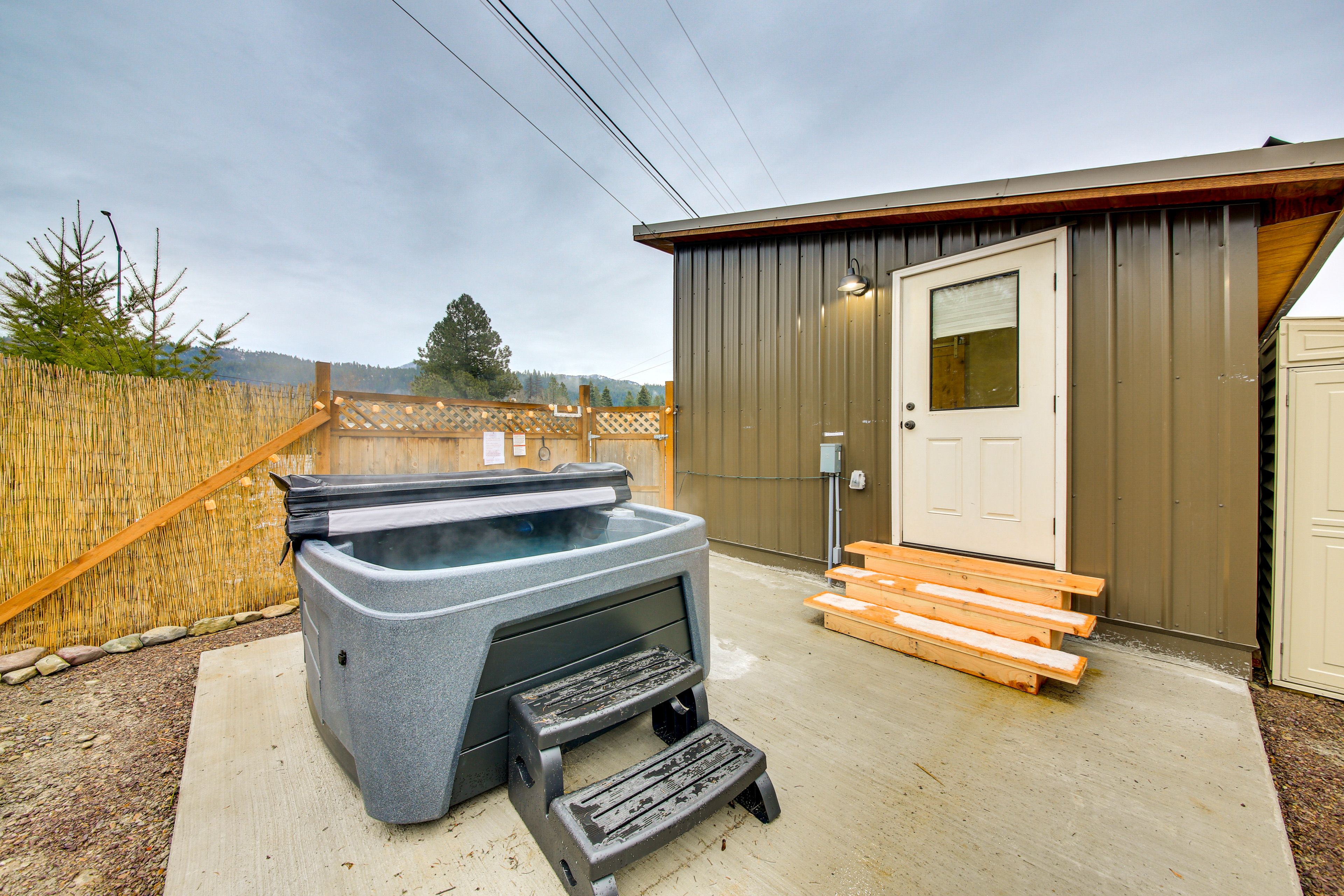 Patio | Private Hot Tub | Grill | Mountain Views | Hiking Trail Nearby