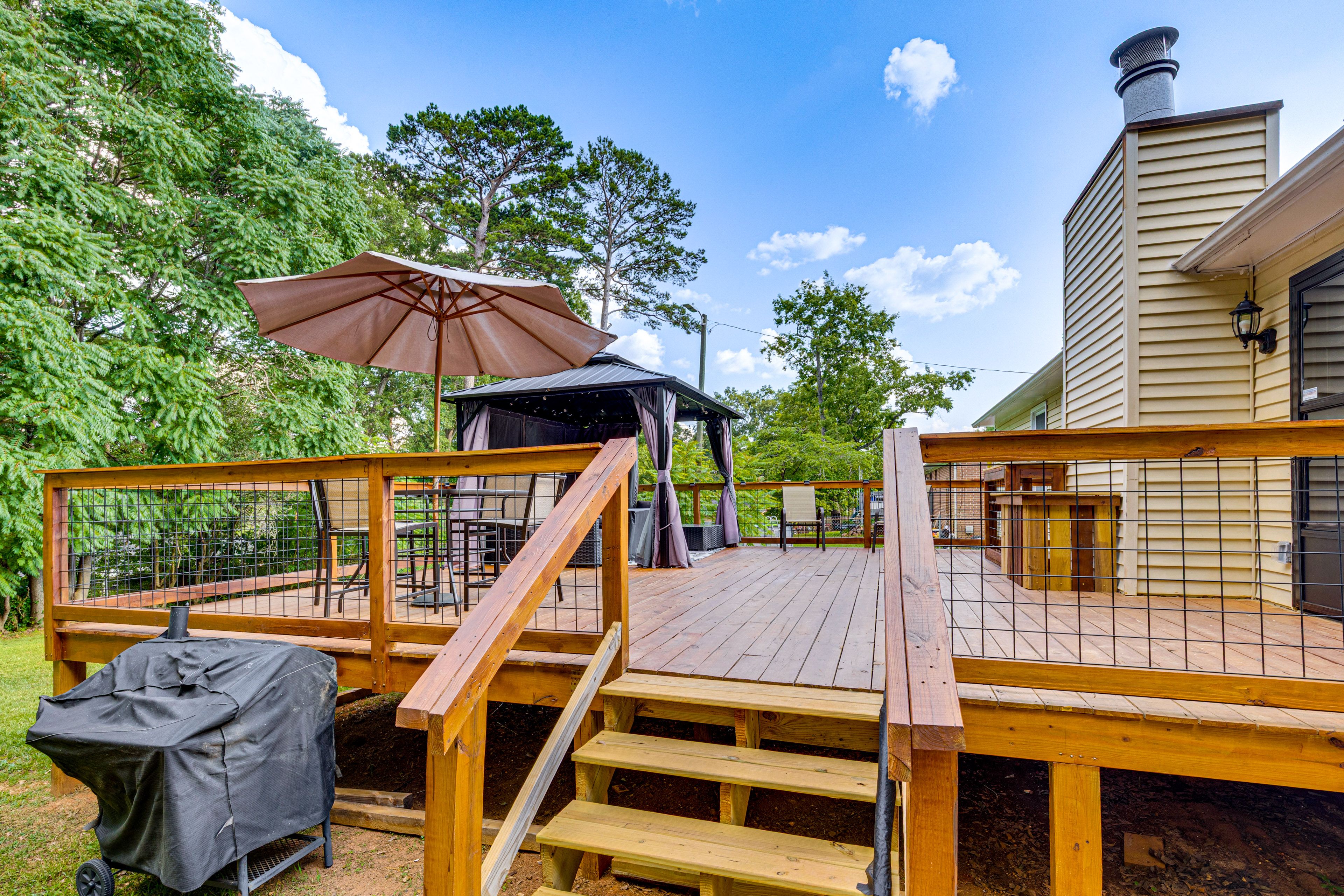 Furnished Deck | Charcoal Grill | Fenced Backyard