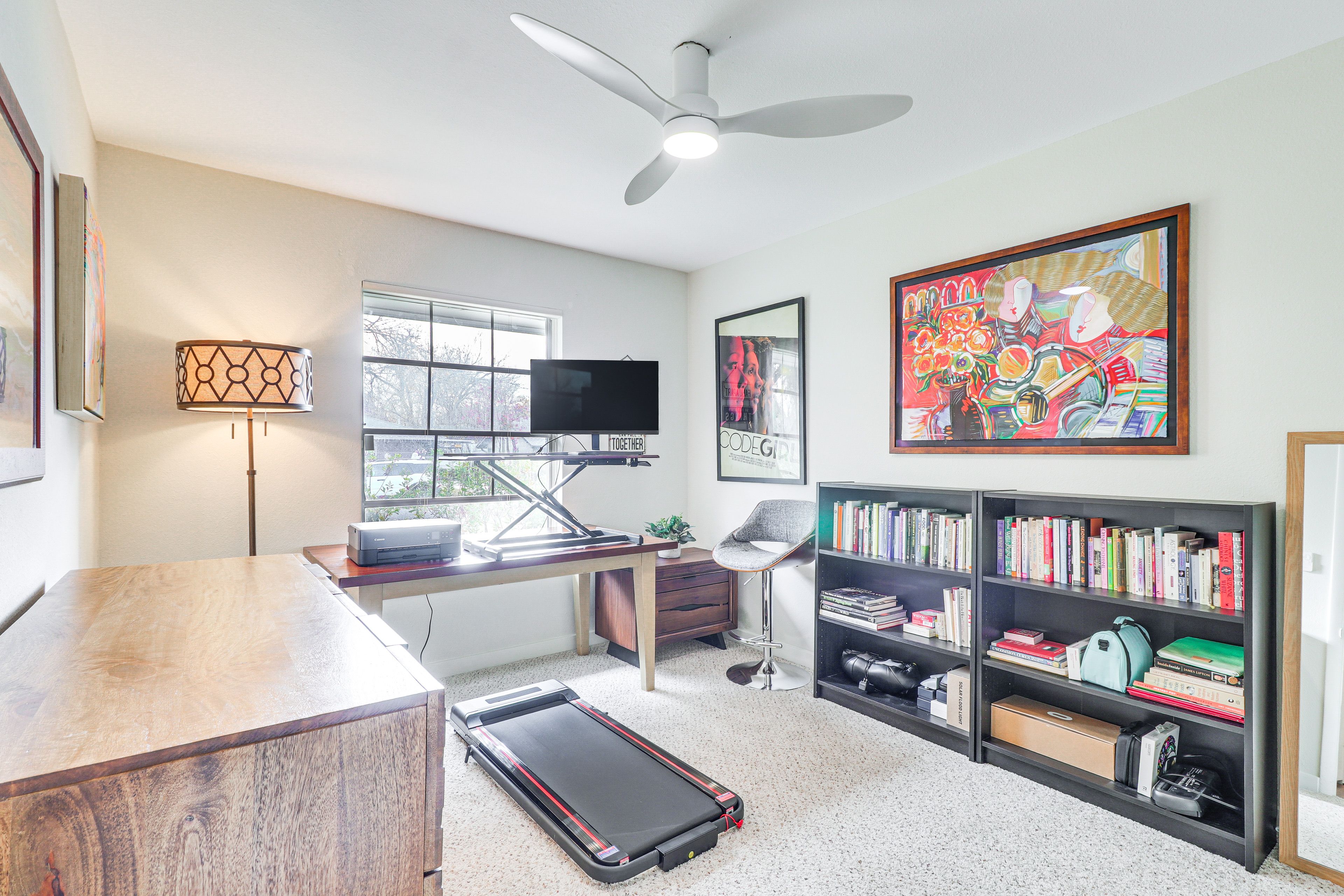 Home Office | Converted Standing Desk w/ Monitor | Walking Pad | Printer