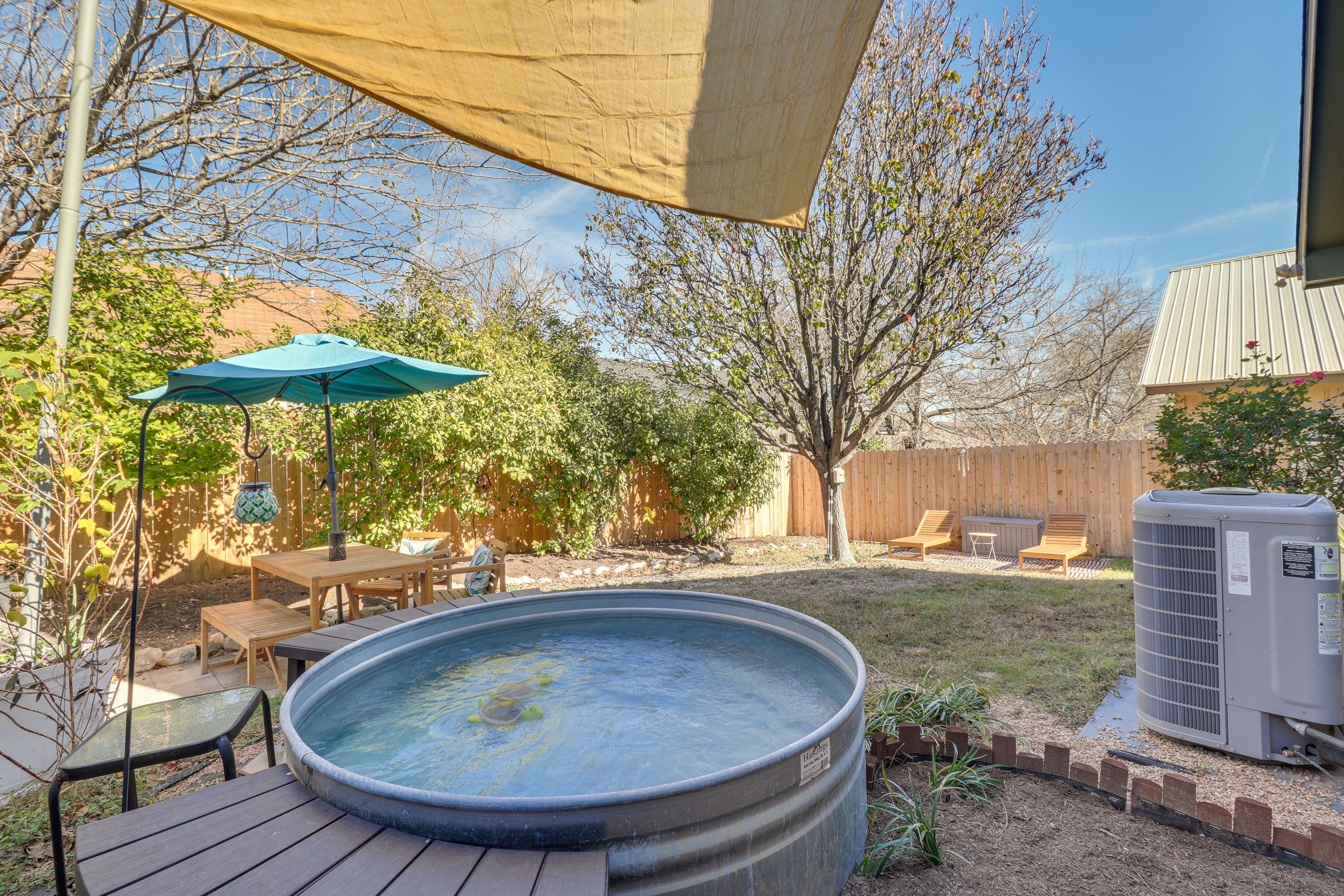 Fenced Backyard | Cowboy Pool (Unheated) | Dining Area