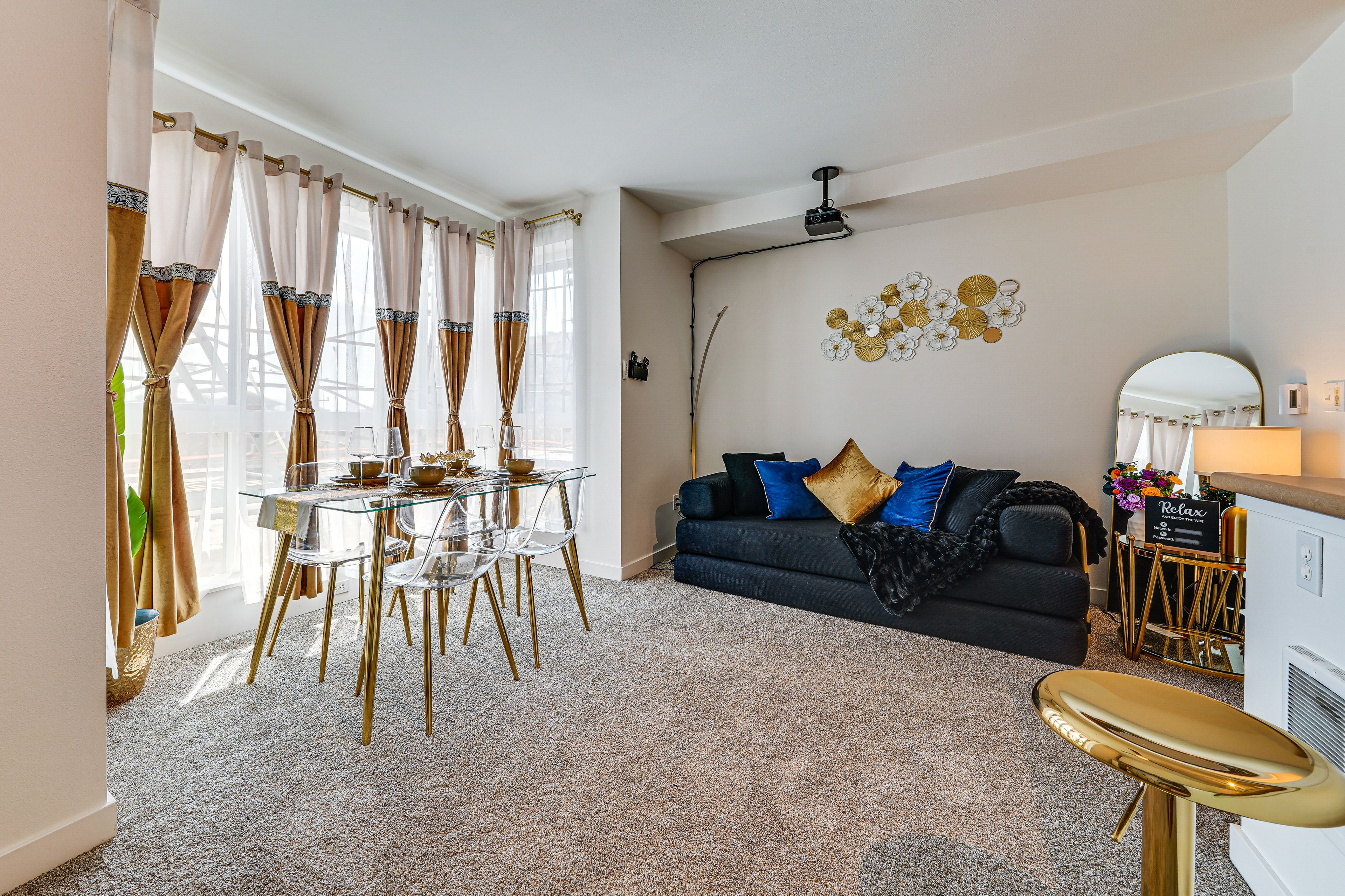 Studio Interior | Living & Dining Area | Full Sleeper Sofa