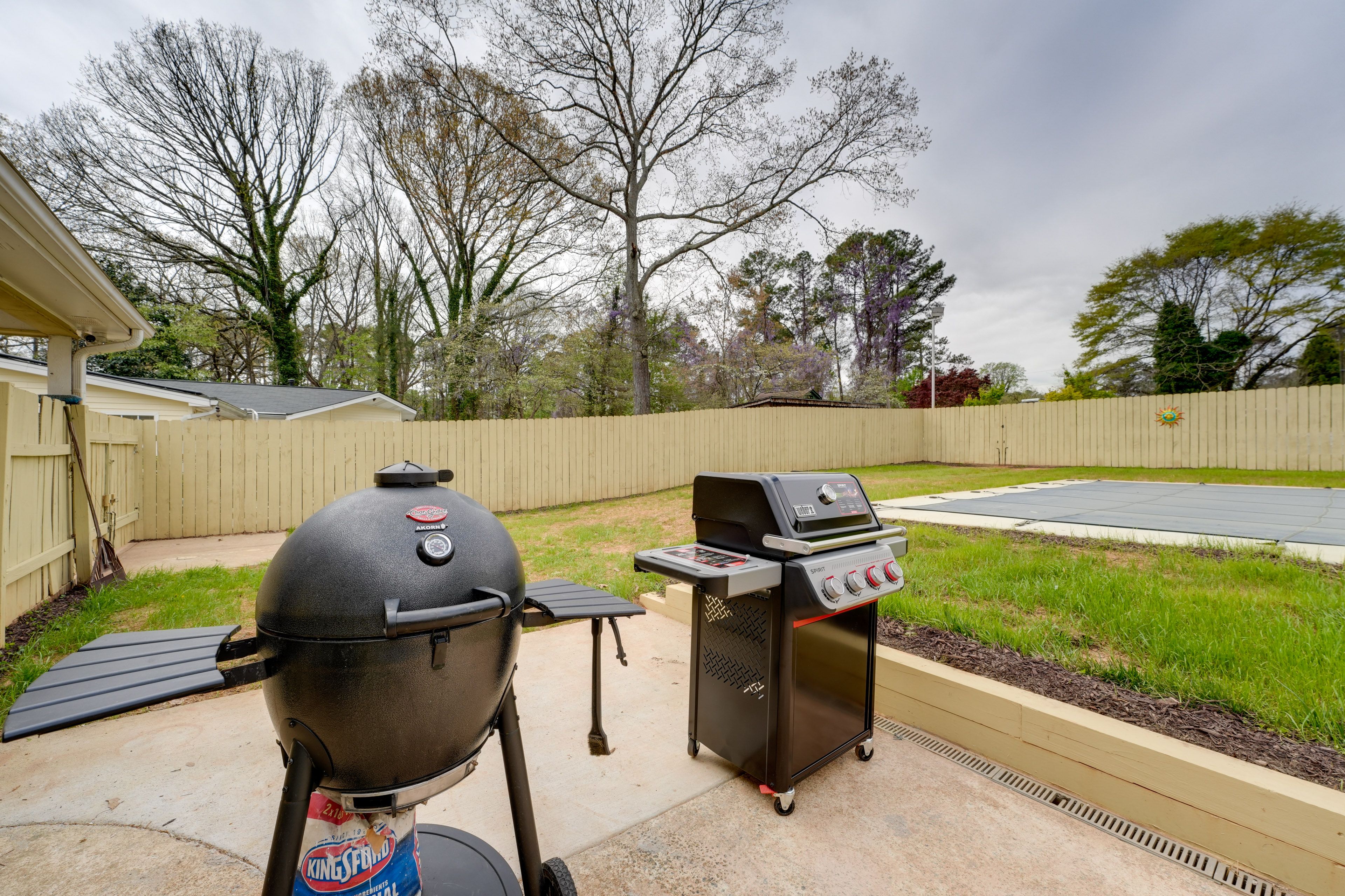 Private Yard | Outdoor Pool (Not Heated) | Patio w/ Dining Table