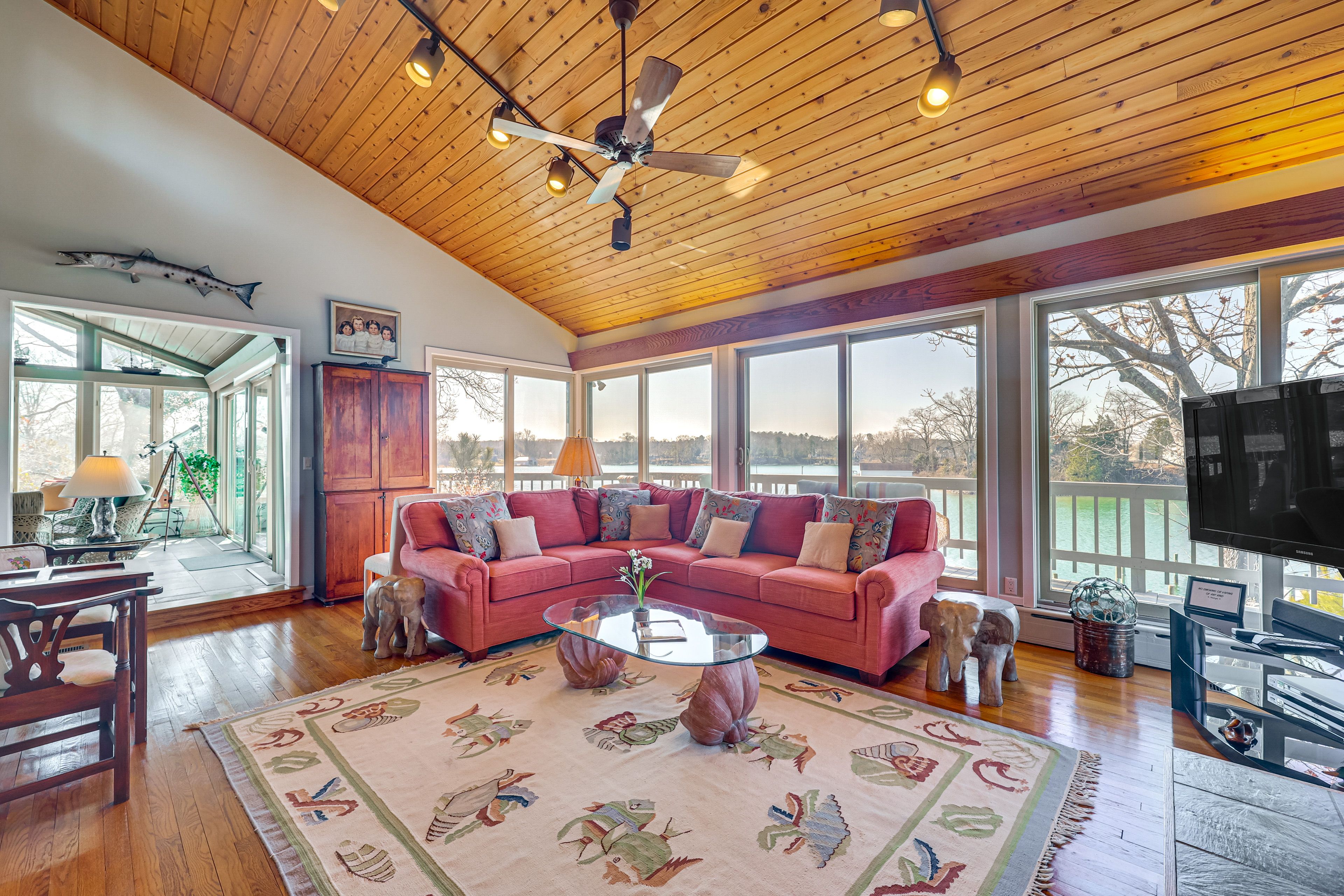 Living Room | Fireplace | Smart TV | 1st Floor Water views
