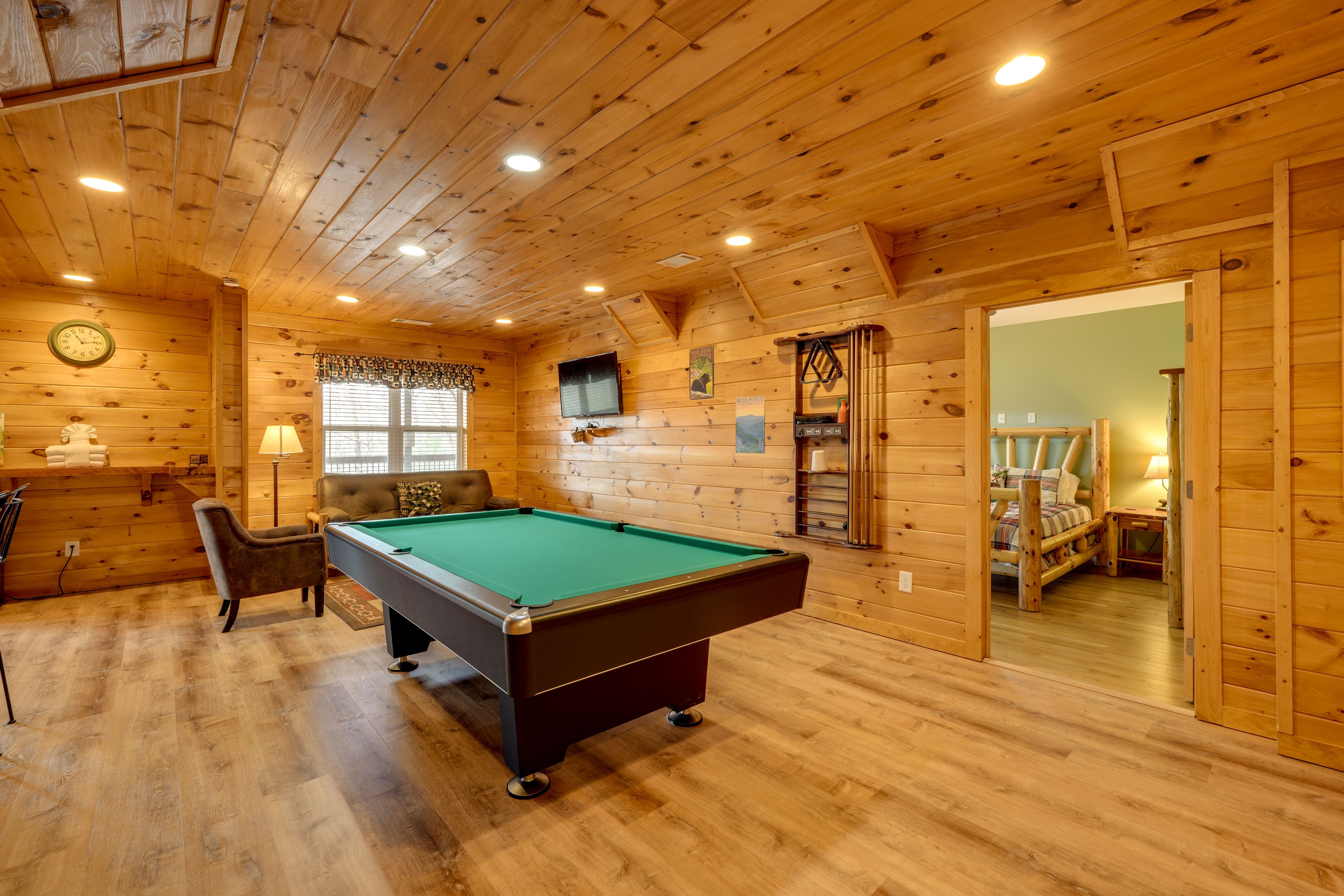 Game Room | Full Futon | Pool Table | Custom Arcade Game | Lower Level