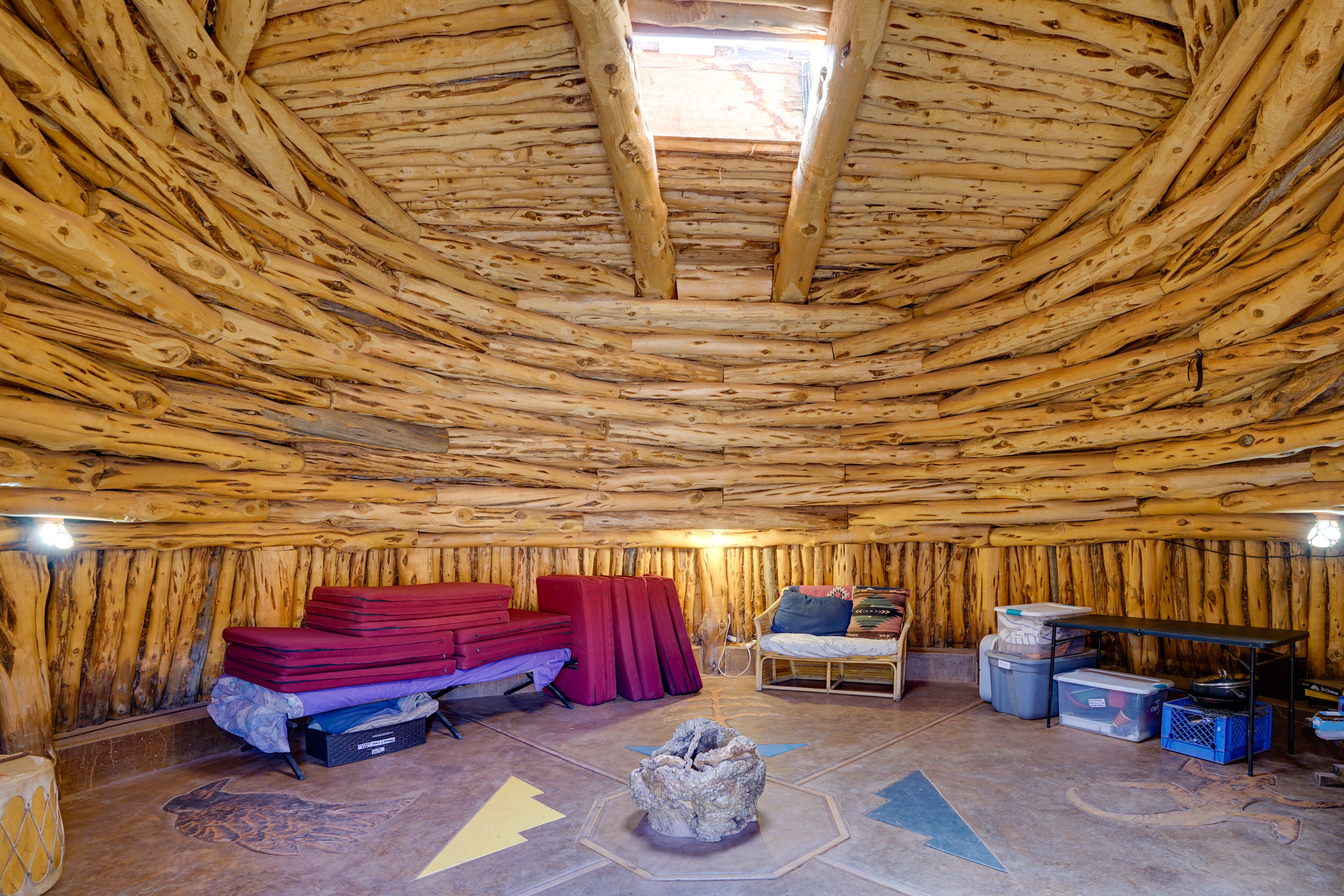 Hogan Interior | 5 Futons | Blankets | Sleeping Bags | Pillows | Linens