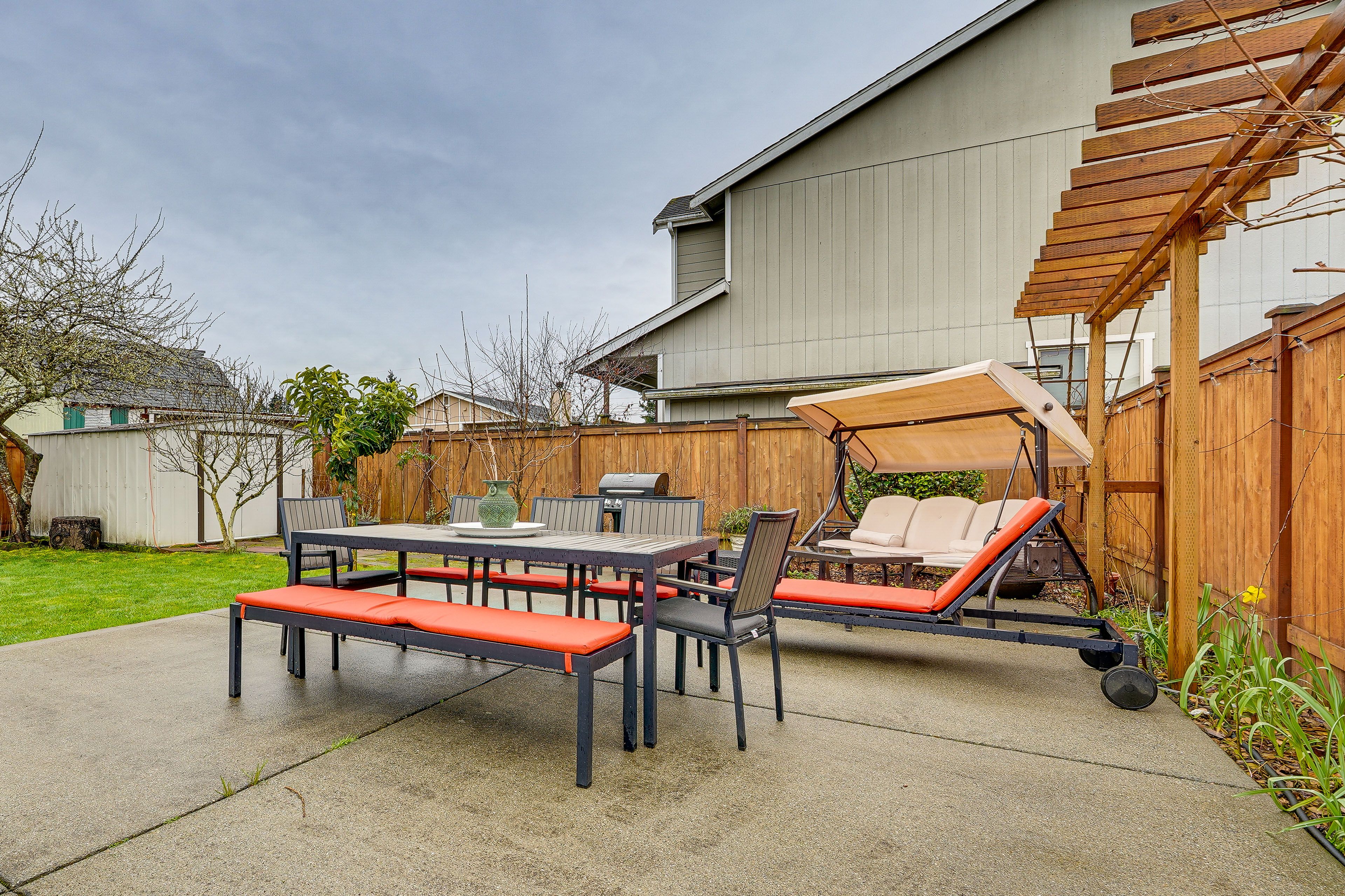 Patio | Outdoor Dining Set | Gas Grill | Fruit Trees