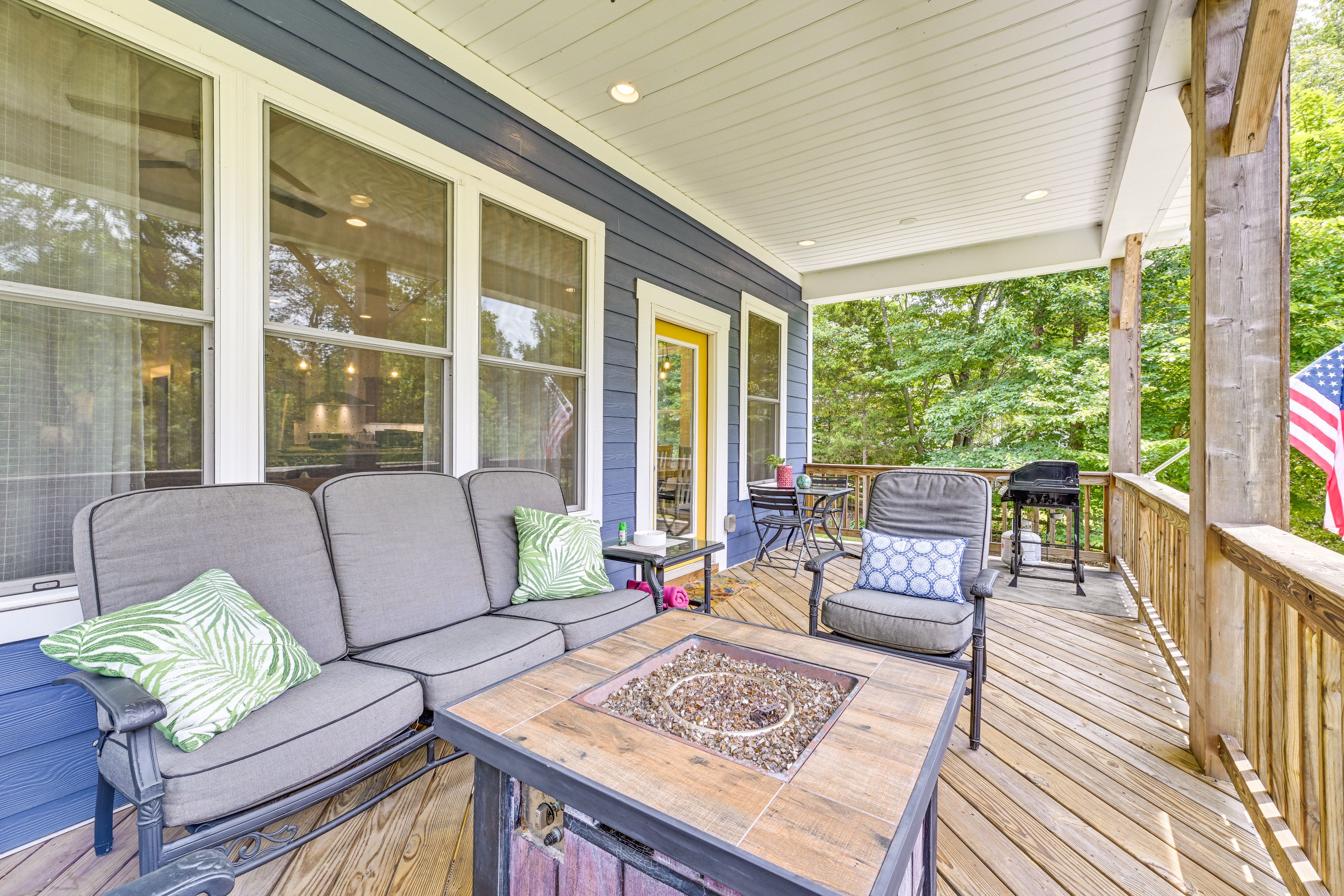 Covered Deck | Grill | Fire Pit Table | Lake Views