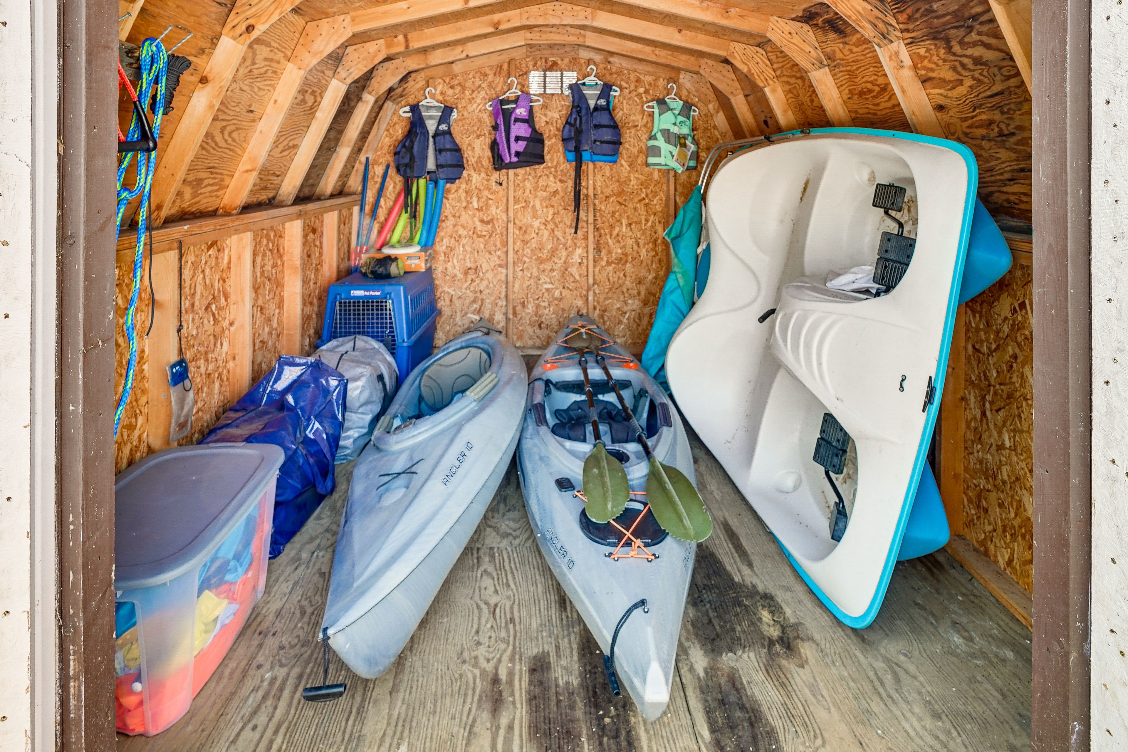 Storage Area | 2 Kayaks | Pedal Boat | Life Vests
