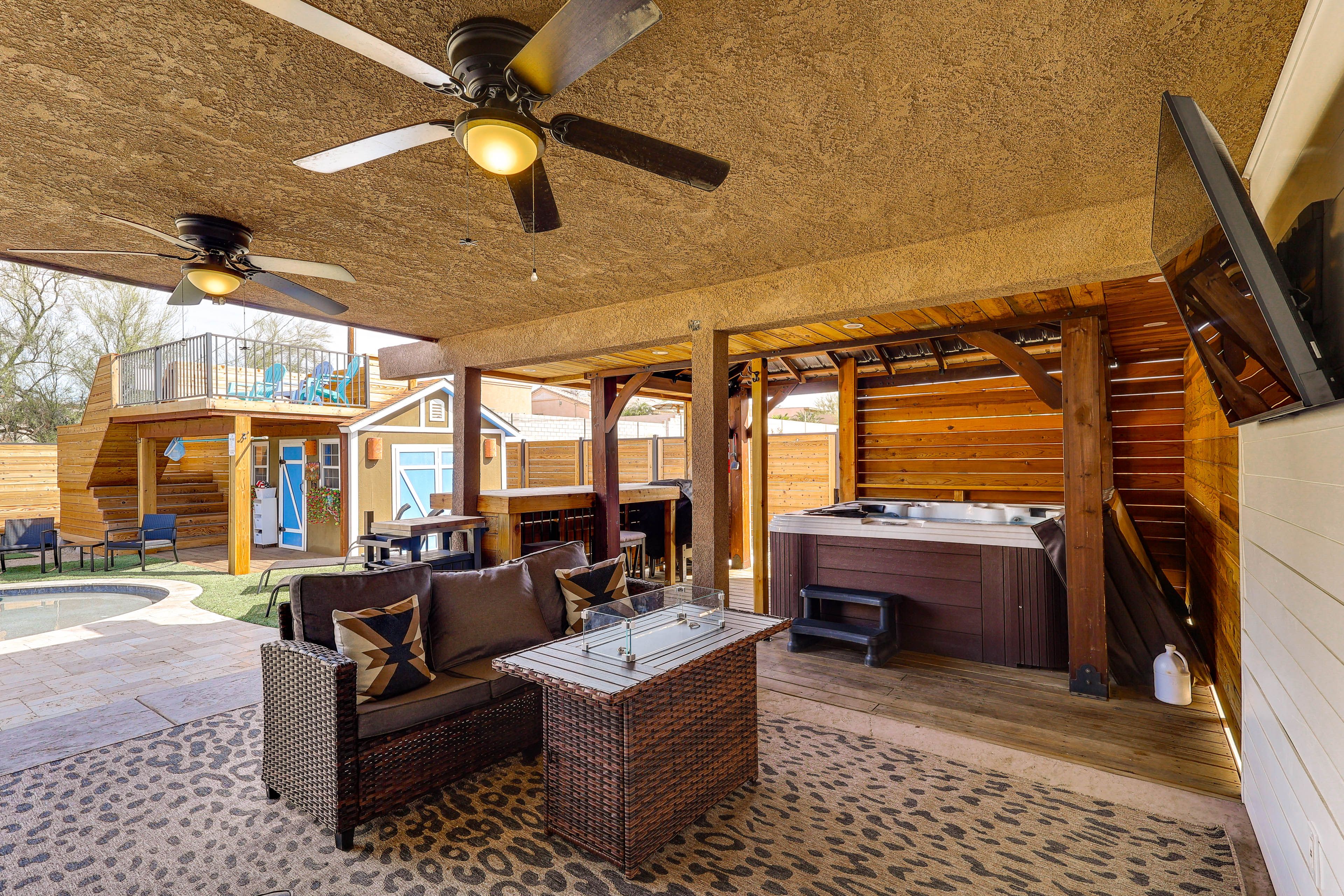 Covered Patio | Flat-Screen TV | Hot Tub | Bar | Grill