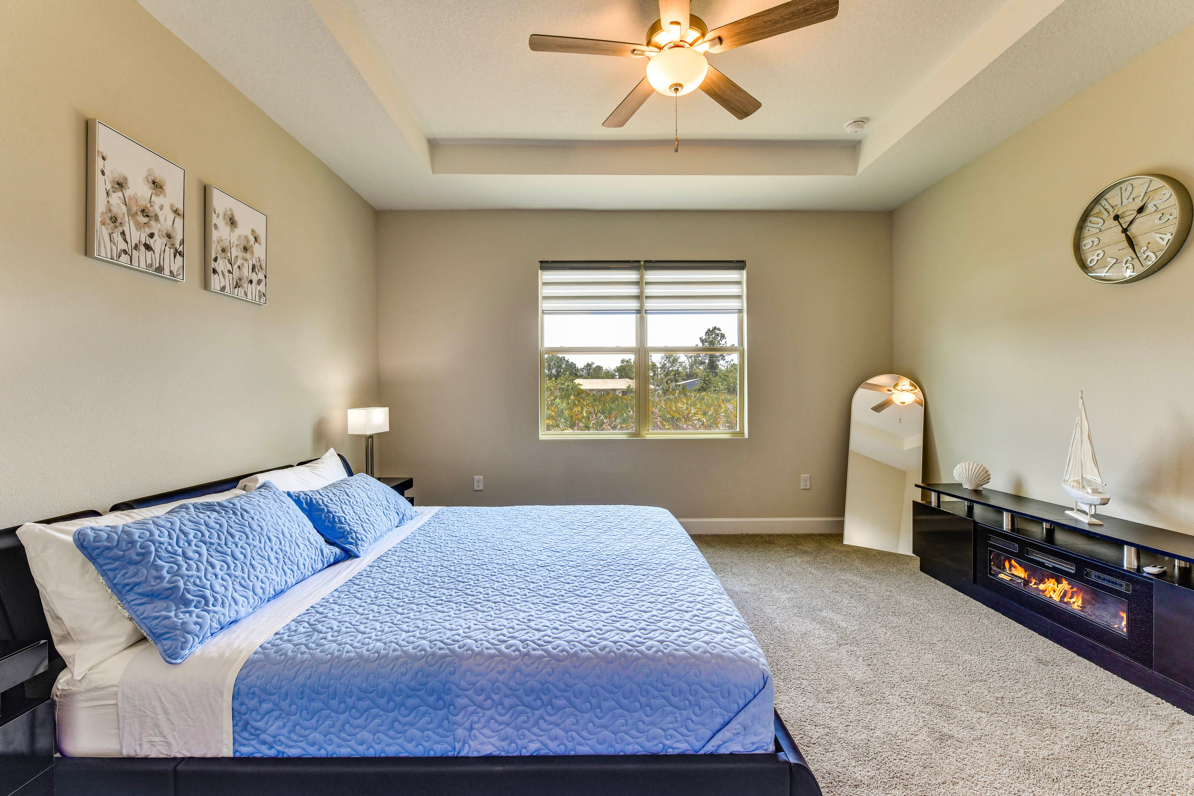 Bedroom 1 | King Bed | Electric Fireplace