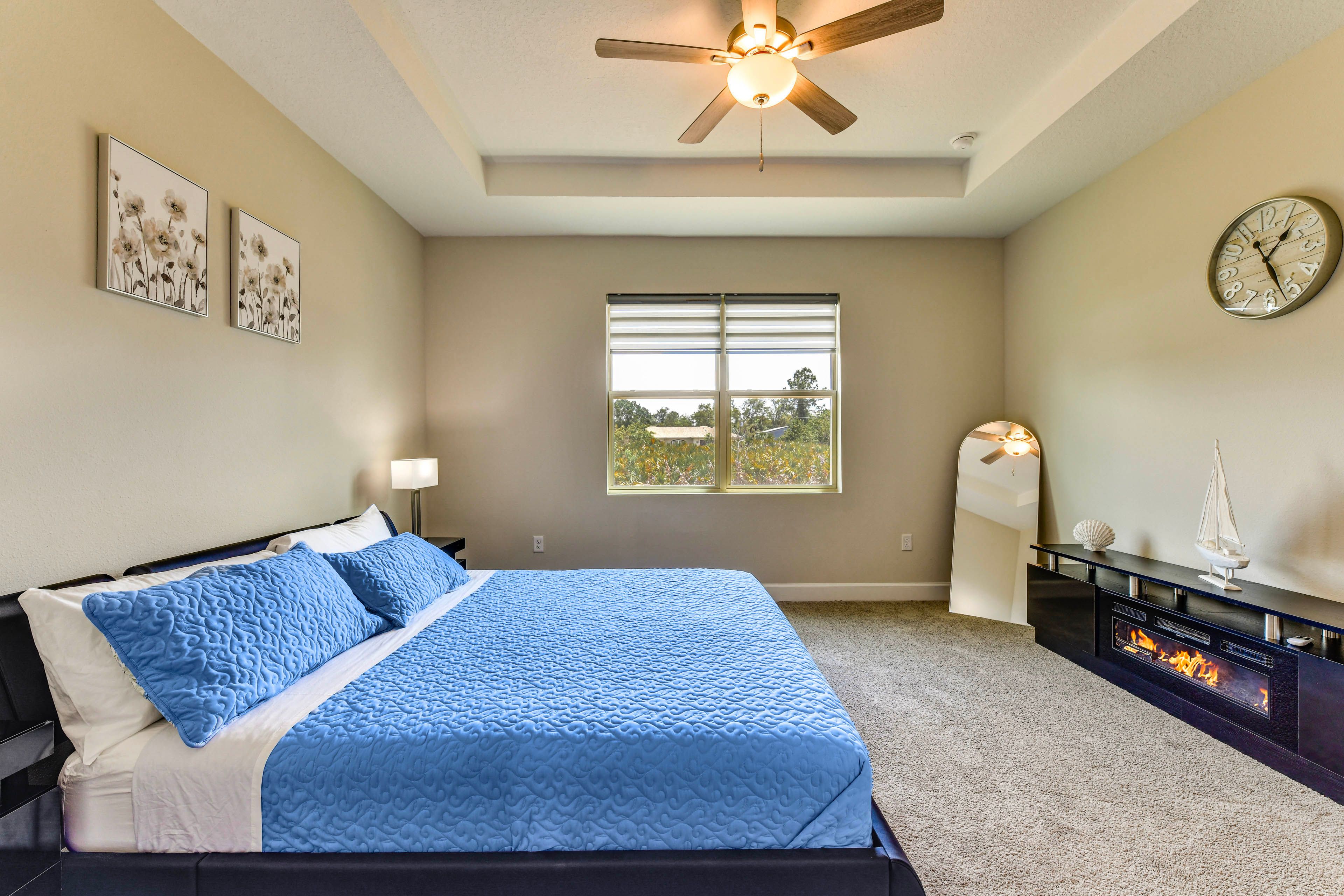 Bedroom 1 | King Bed | Electric Fireplace