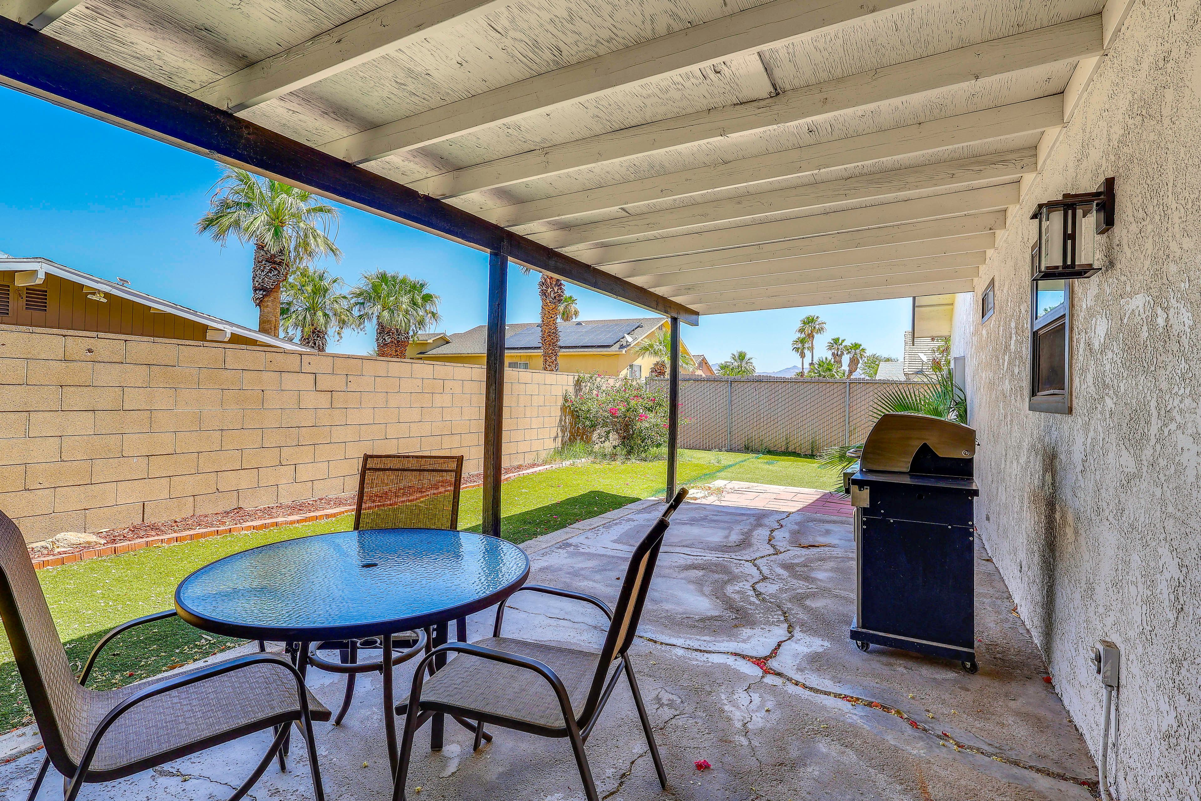 Covered Patio | Gas Grill | Dining Area | Fenced Yard