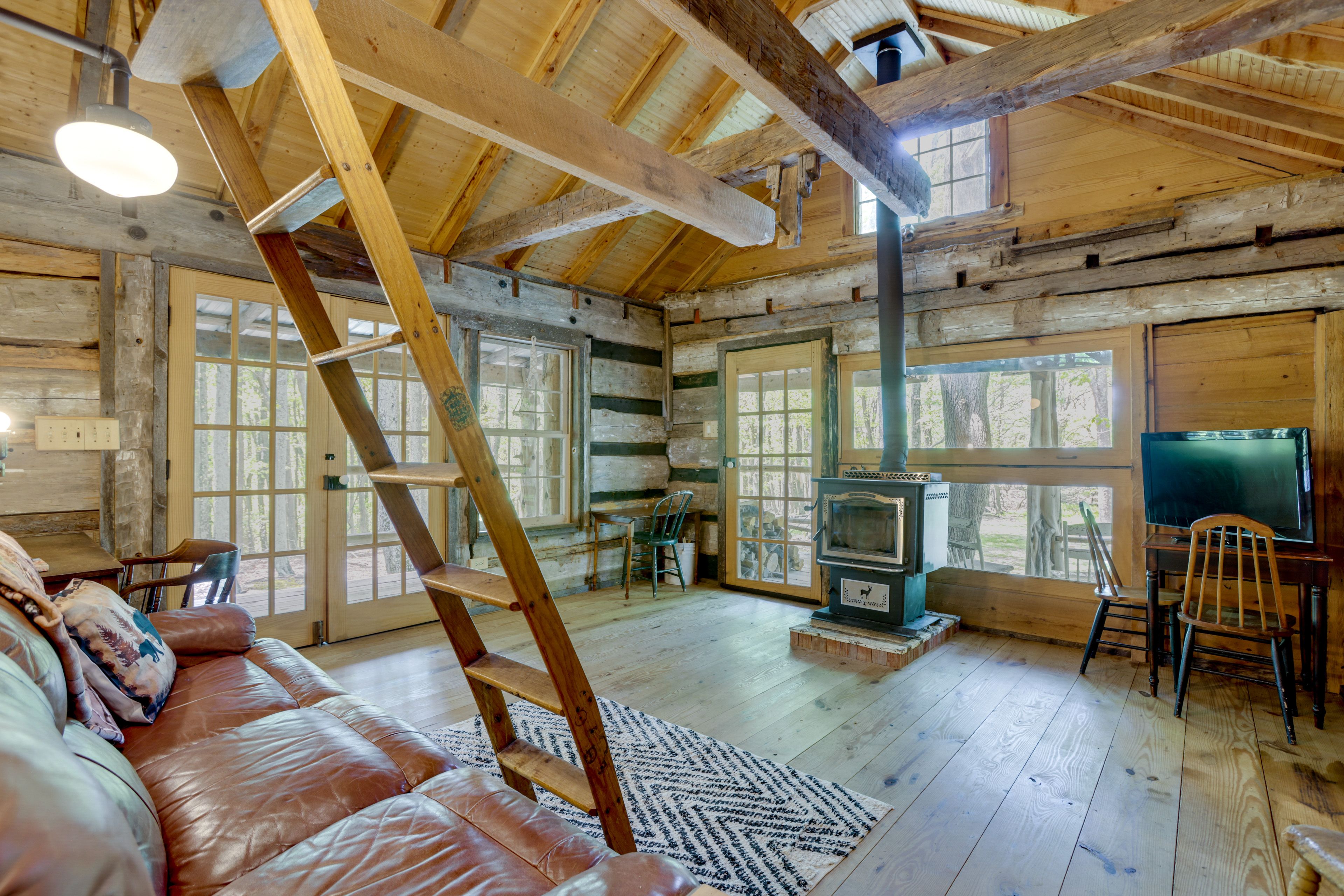 Living Room | Desk | Wood-Stove | Flat-Screen TV