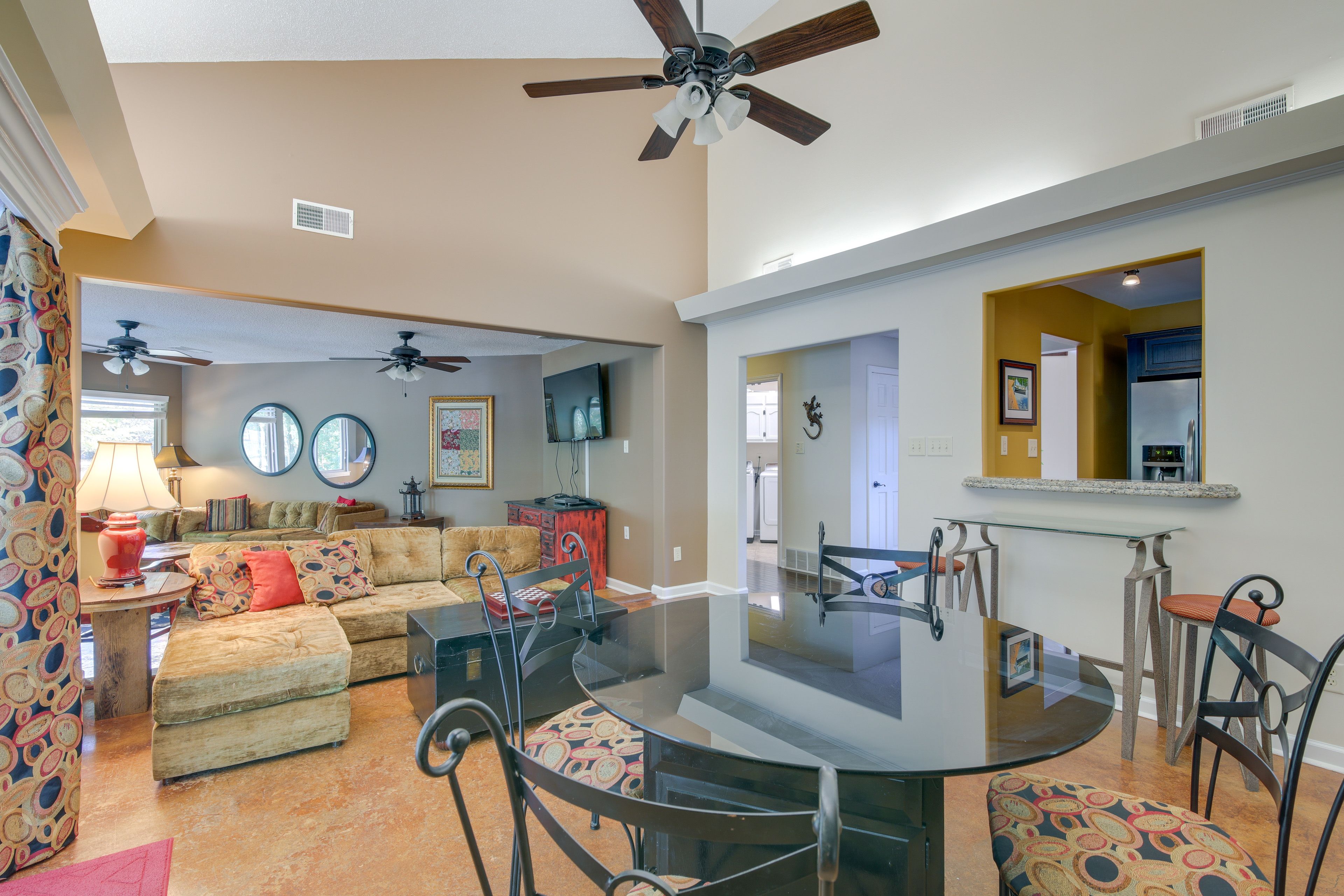 The Lodge Lounge Area | Dining Table | Stone Fireplace
