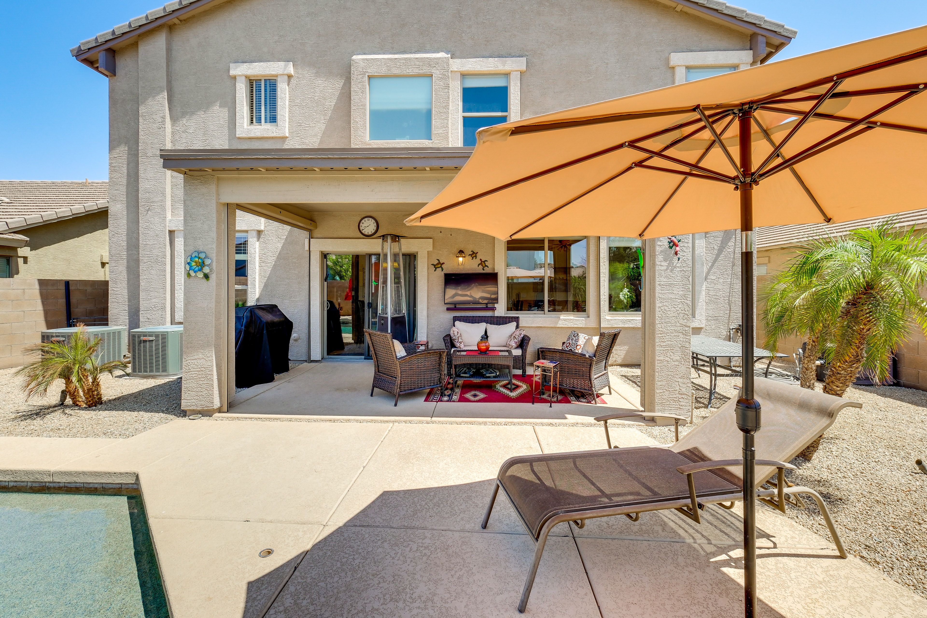 Private Backyard | Covered Patio w/ Closeable Doors | Gas Grill