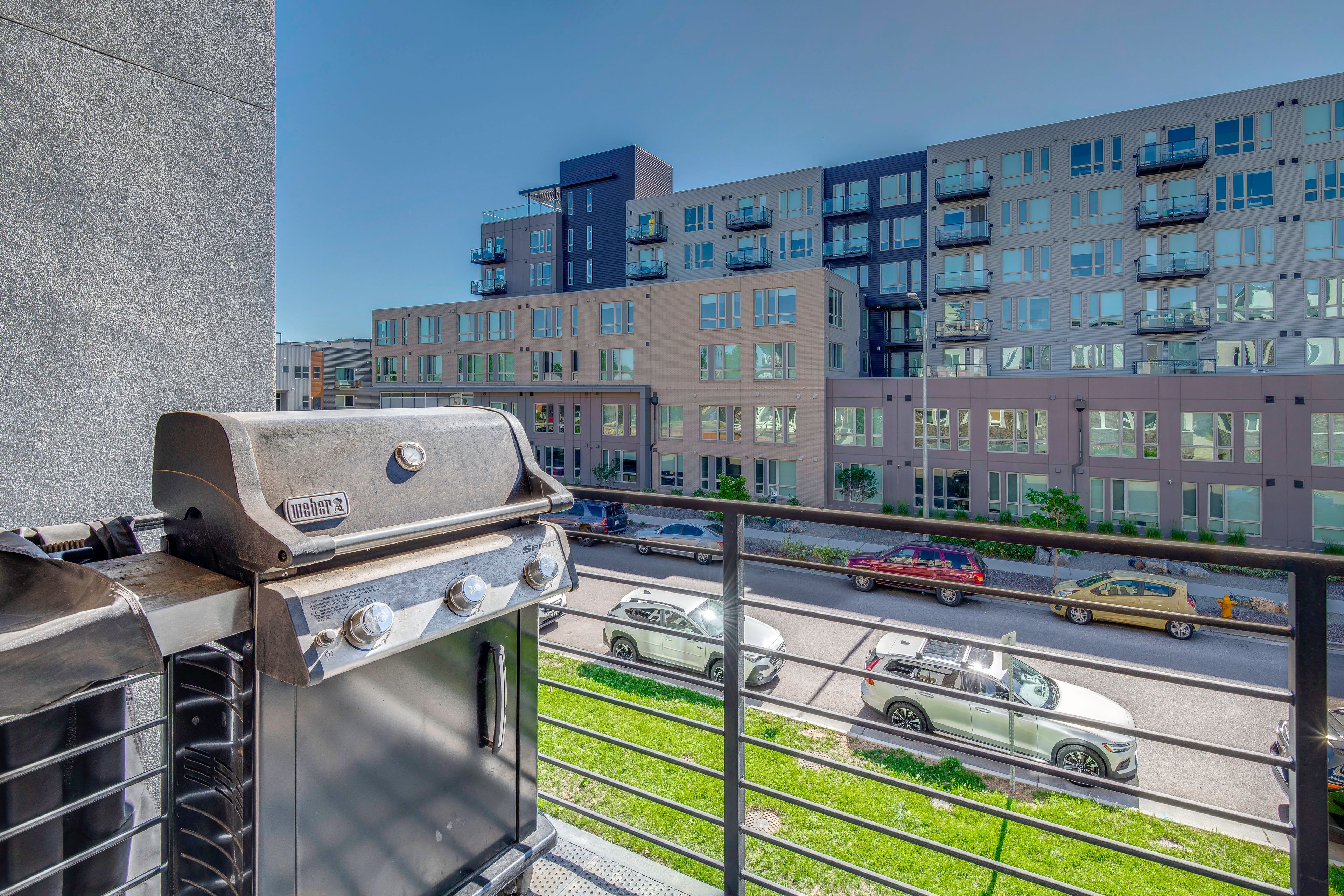 Balcony | Gas Grill | 3-Story Townhome | Rooftop Deck