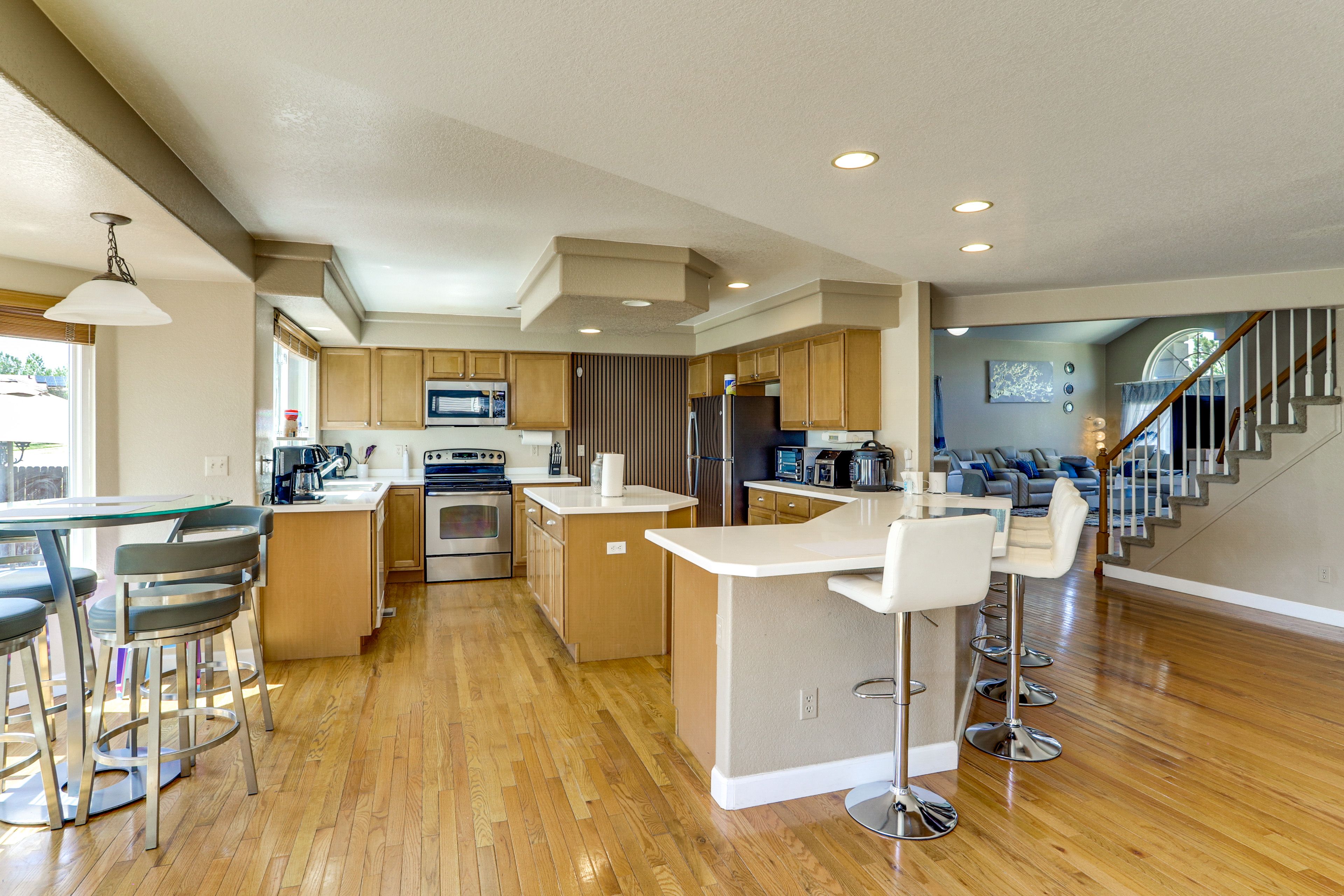 Kitchen & Dining Area | Central Heating & A/C | 3-Story Home
