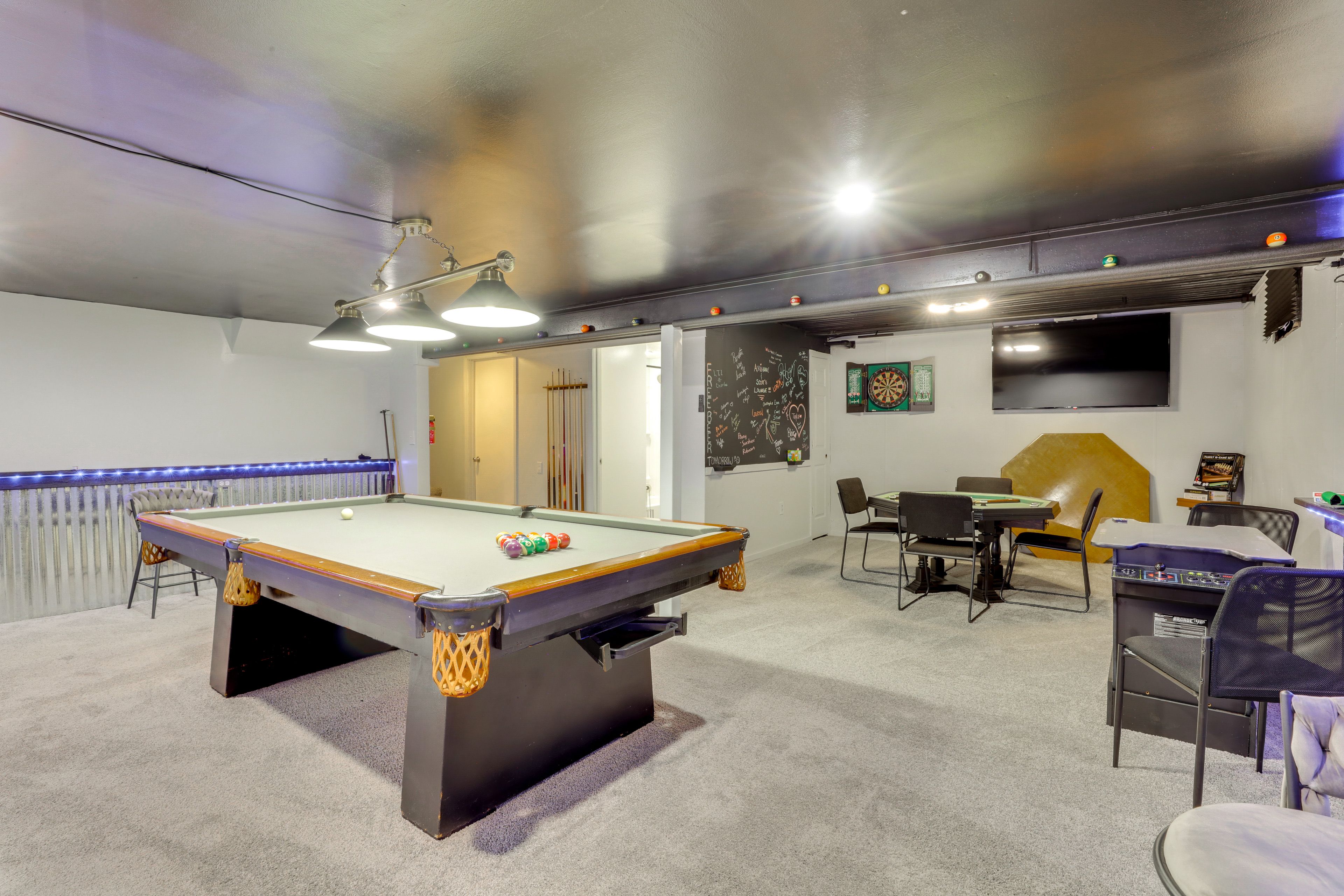 Lower-Level Game Room | Pool & Poker Tables | Darts | Arcade Game